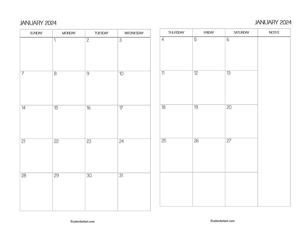 2 Page Monthly Calendars 2024 - Calendarkart | Printable Calendar 2024 Two Months Per Page