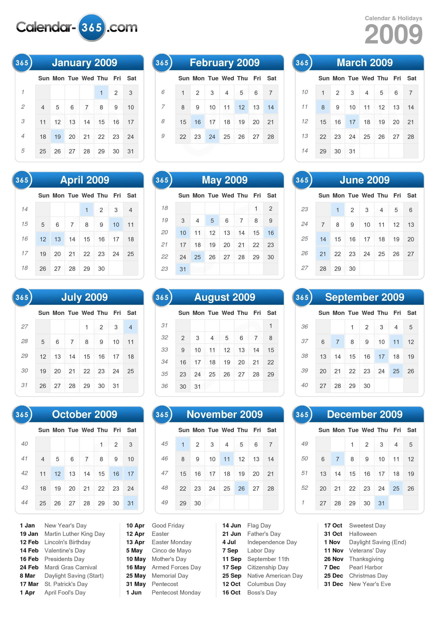2009 Calendar | Printable Calendar 2024 Bihar Sarkar