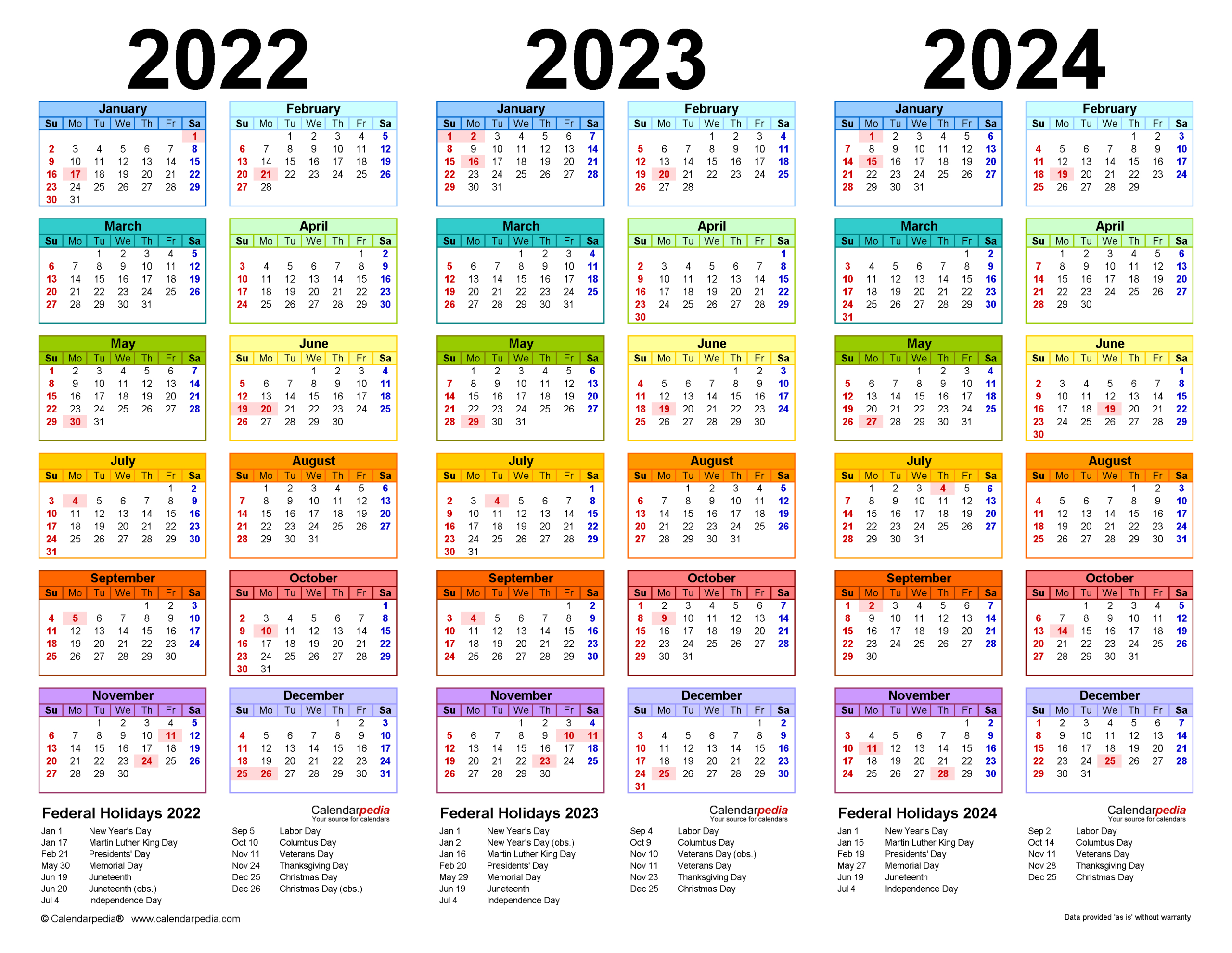 2022-2024 Three Year Calendar - Free Printable Pdf Templates | 2024 Yearly Calendar View