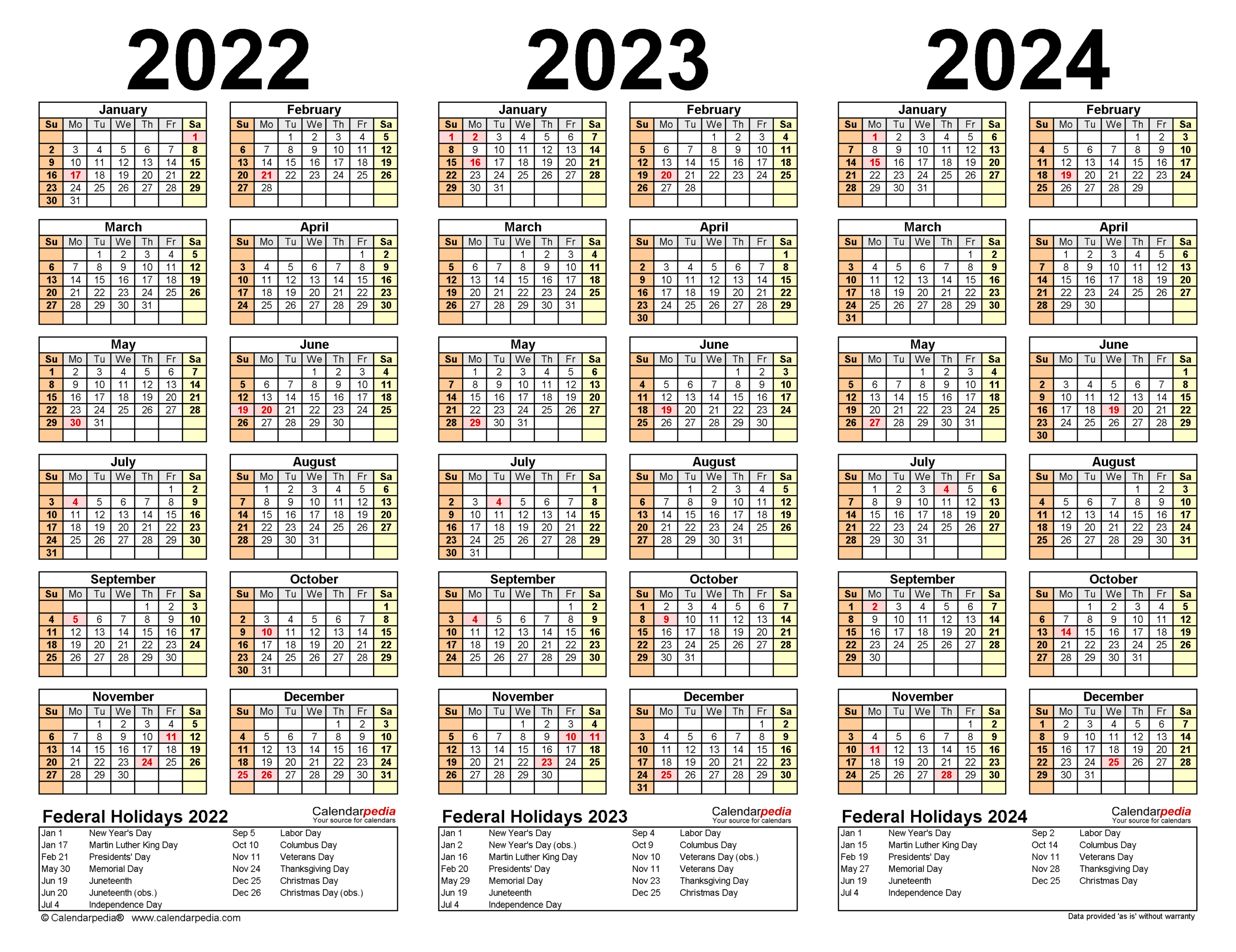 2022-2024 Three Year Calendar - Free Printable Pdf Templates | Printable Calendar 2022 to 2024