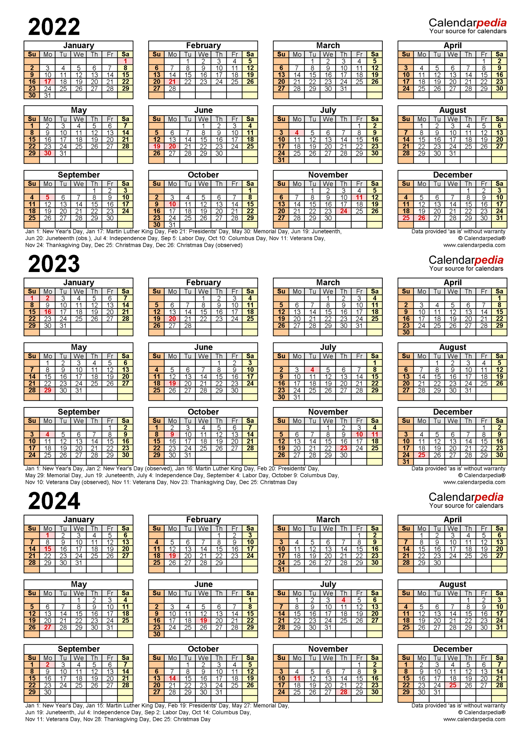 2022-2024 Three Year Calendar - Free Printable Pdf Templates | Printable Calendar 2022 to 2024