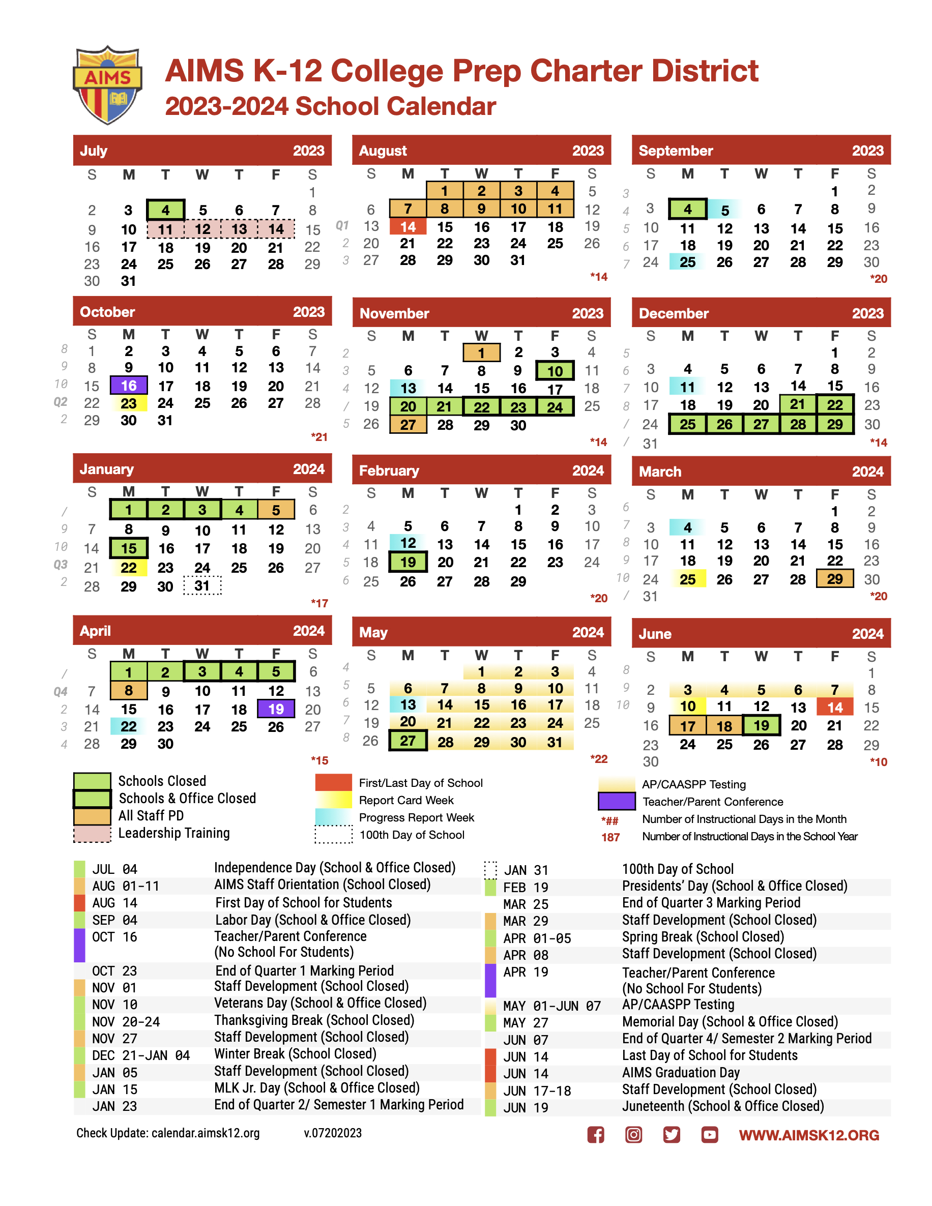 2023-2024 Aims K-12 School Calendar — Aims K-12 | Year 2024 School Calendar