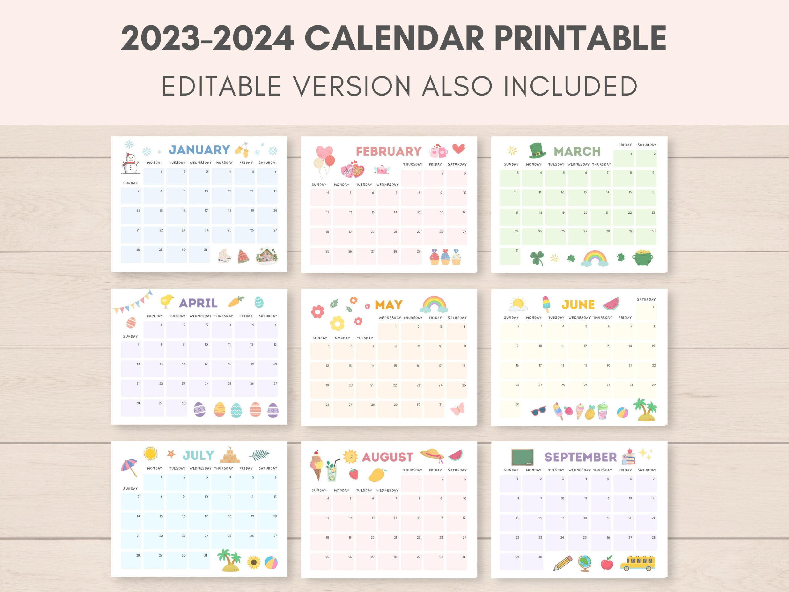 2023 2024 Calendar - Etsy Hong Kong | 2024 Calendar With Holidays Hong Kong Printable