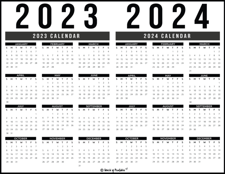 2023 2024 Calendar Free Printables - World Of Printables | 2023 And 2024 Calendar Printable