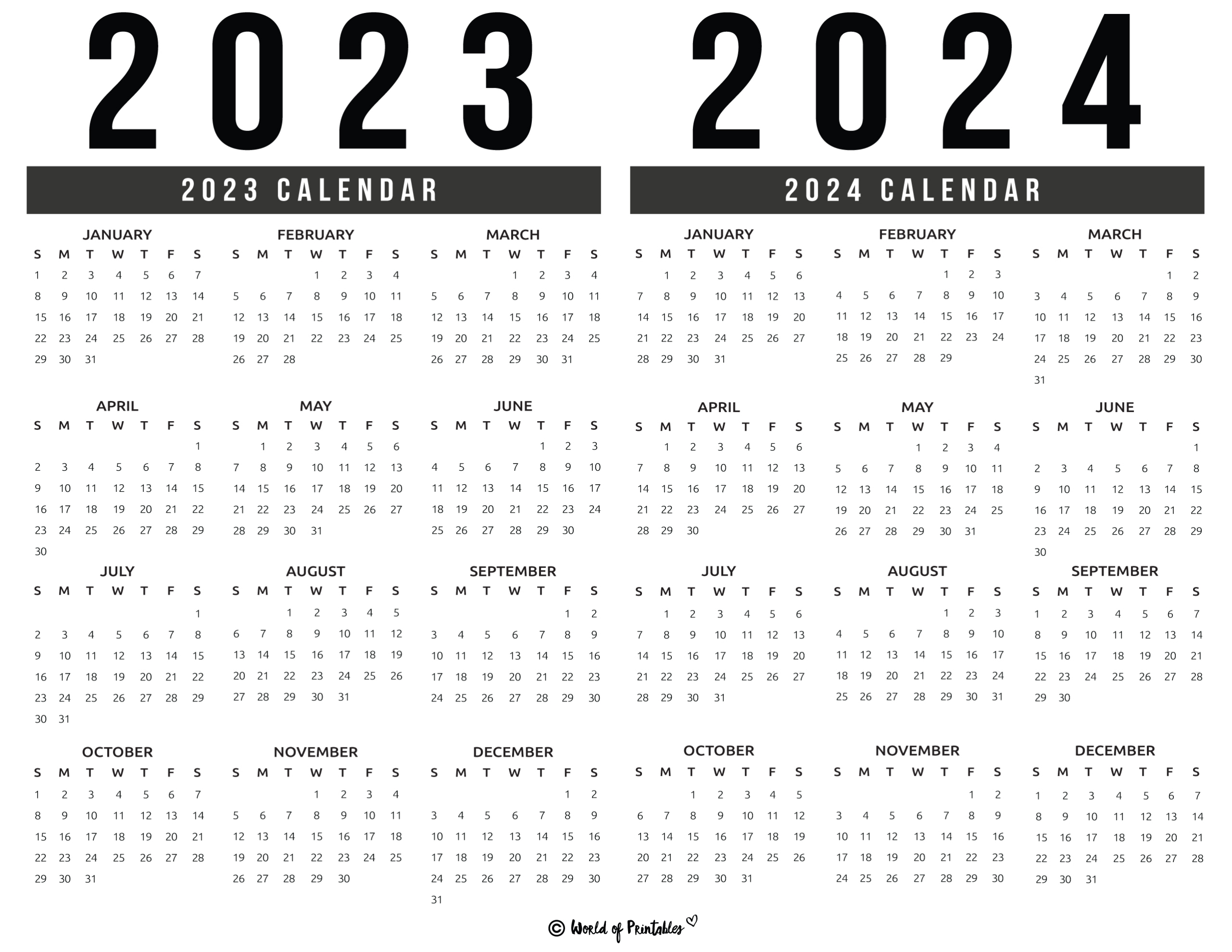 2023 2024 Calendar Free Printables - World Of Printables | 2023 Calendar 2024 Printable Free Download