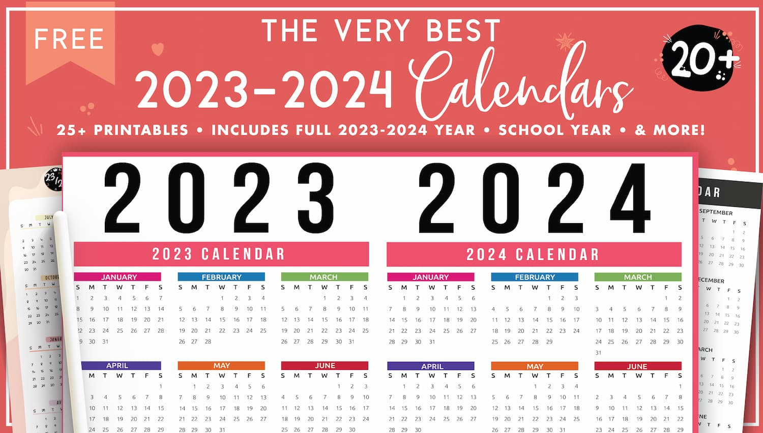 2023 2024 Calendar Free Printables - World Of Printables | 2023 Calendar 2024 Printable Monthly