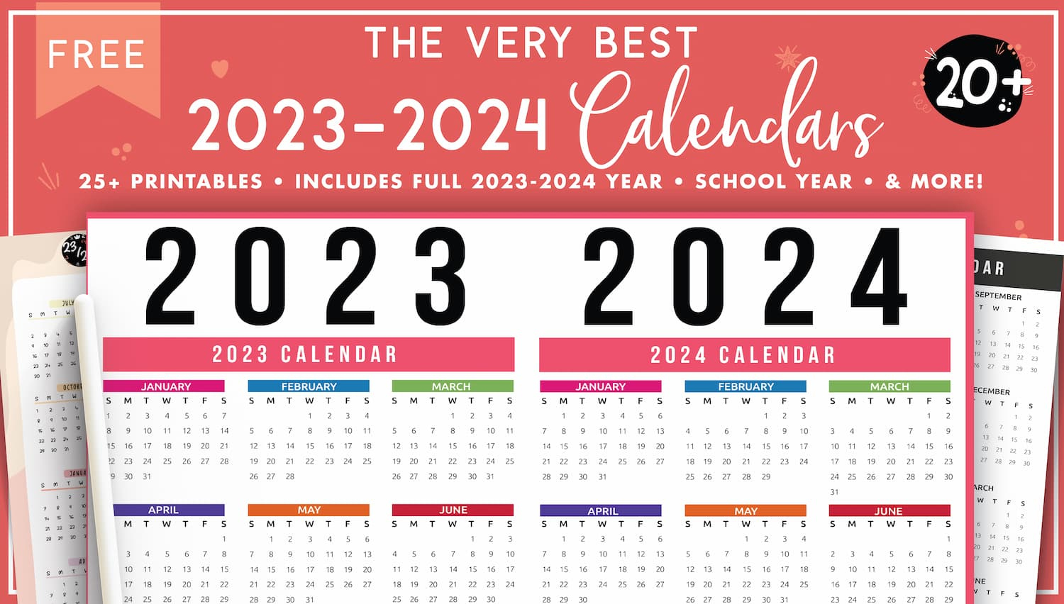 2023 2024 Calendar Free Printables - World Of Printables | Free Printable Calendar 2023 2024 Editable