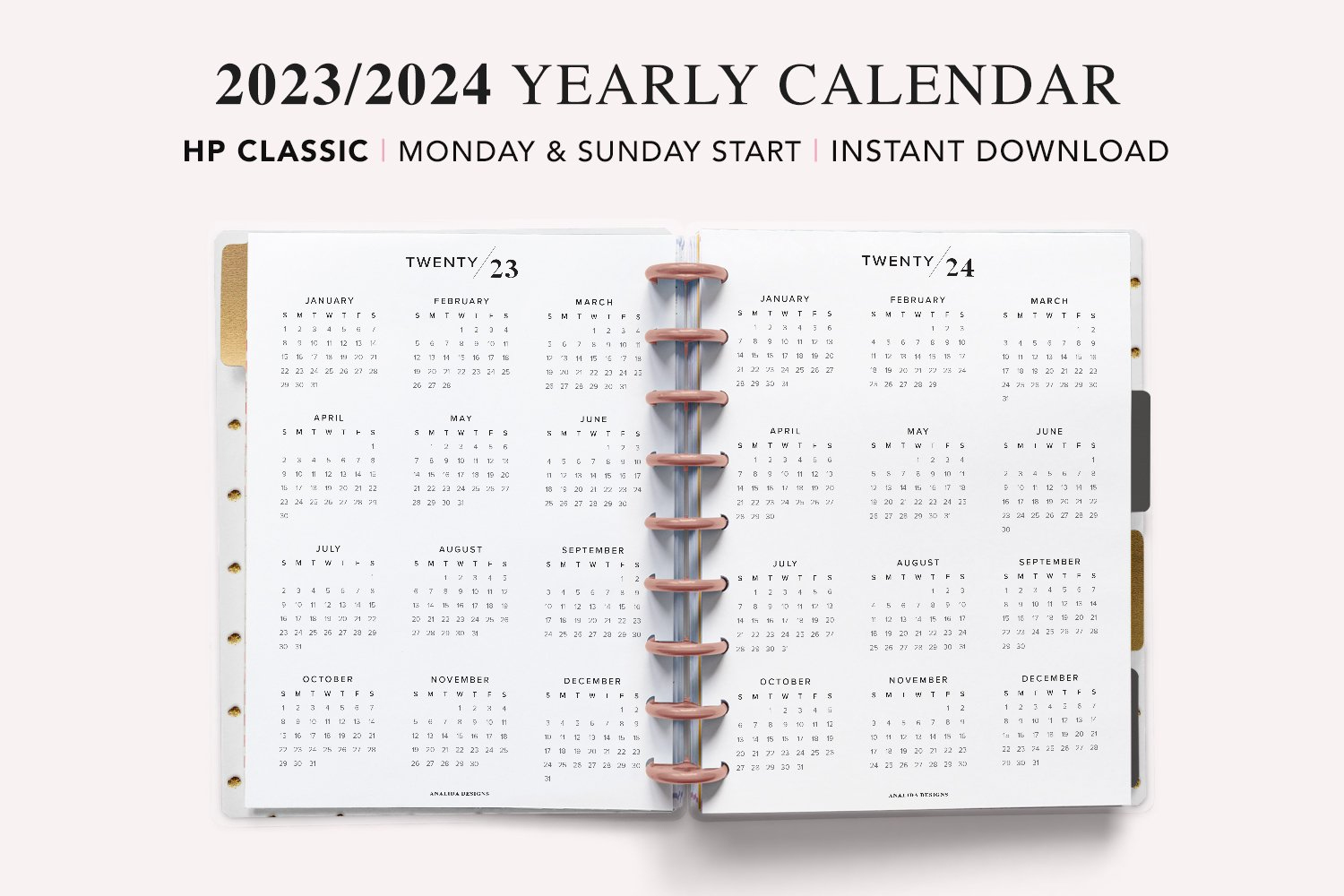 2023-2024 Calendar Happy Planner Classic Printable Pdf | Printable Calendar 2024 Hp
