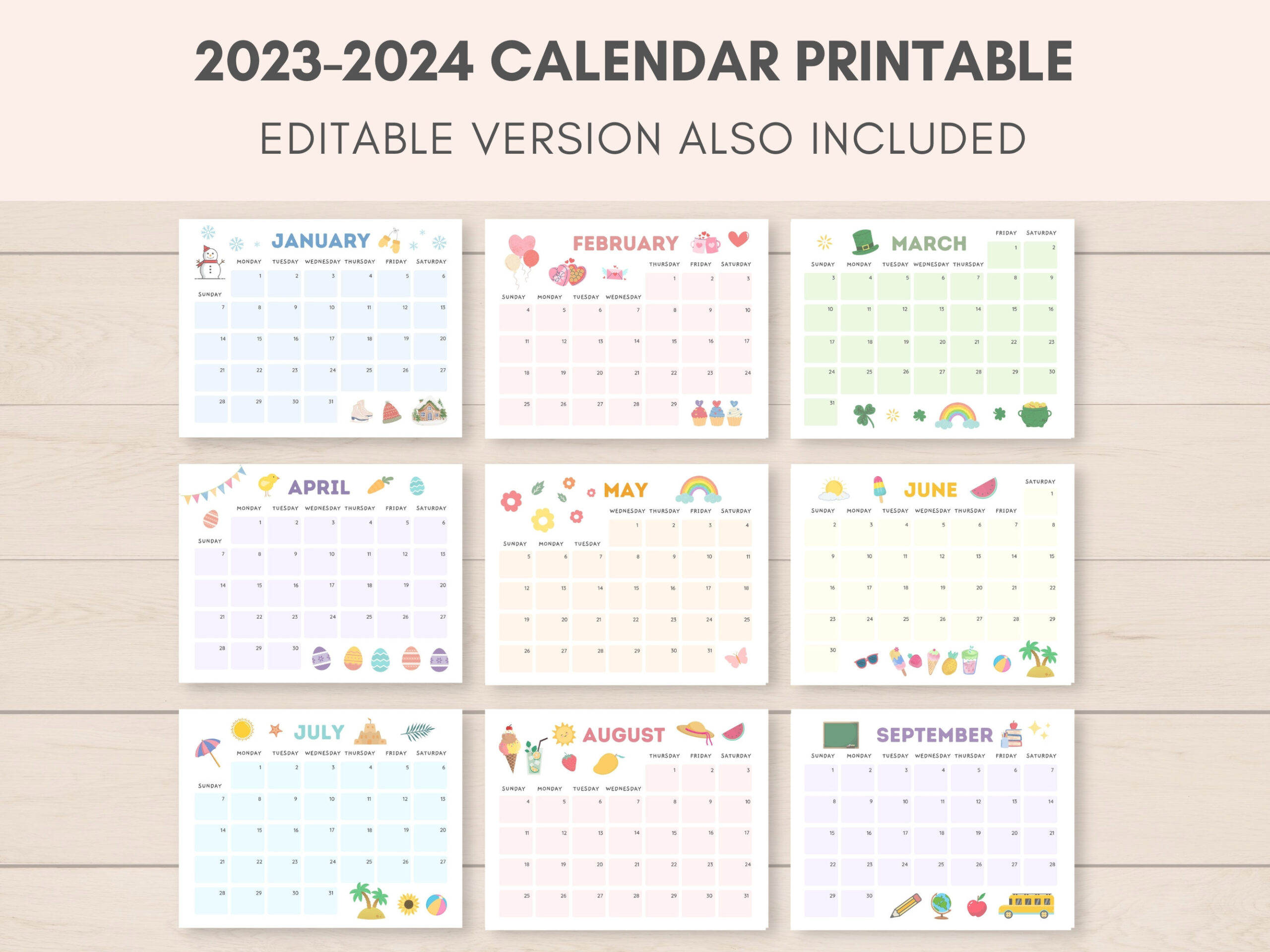 2023-2024 Calendar Printable Printable Calendar 2023 - Etsy | 2023 Calendar 2024 Printable Nz