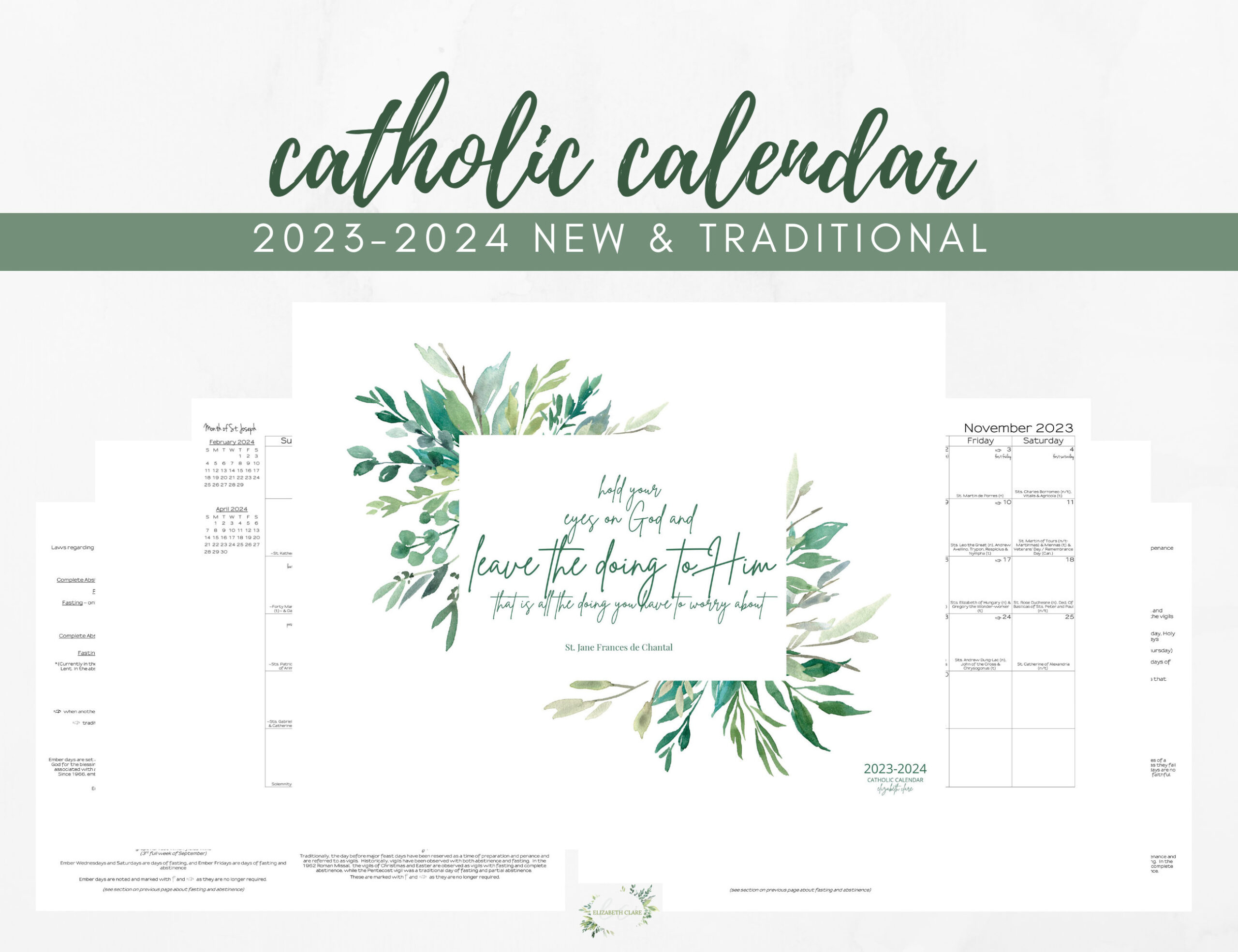 2023 2024 Catholic Calendar Printable: Monthly One Page - Etsy | Catholic Calendar 2024 Printable