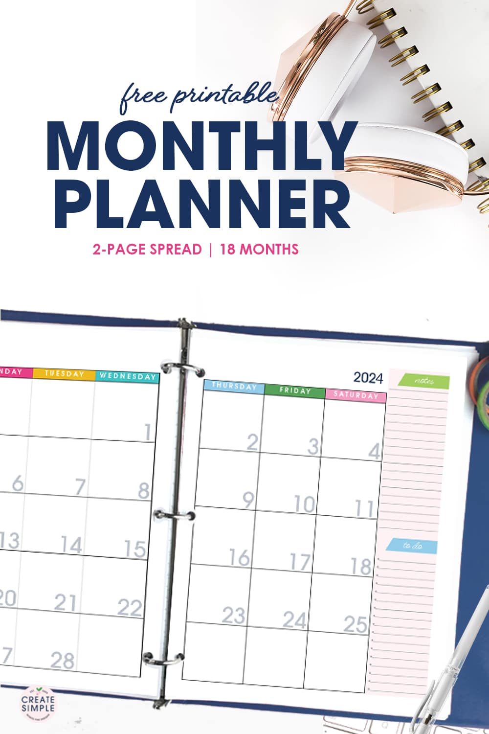 2023-2024 Monthly Planner | Free Printable Calendar Download | Printable Calendar 2024 Monthly Planner