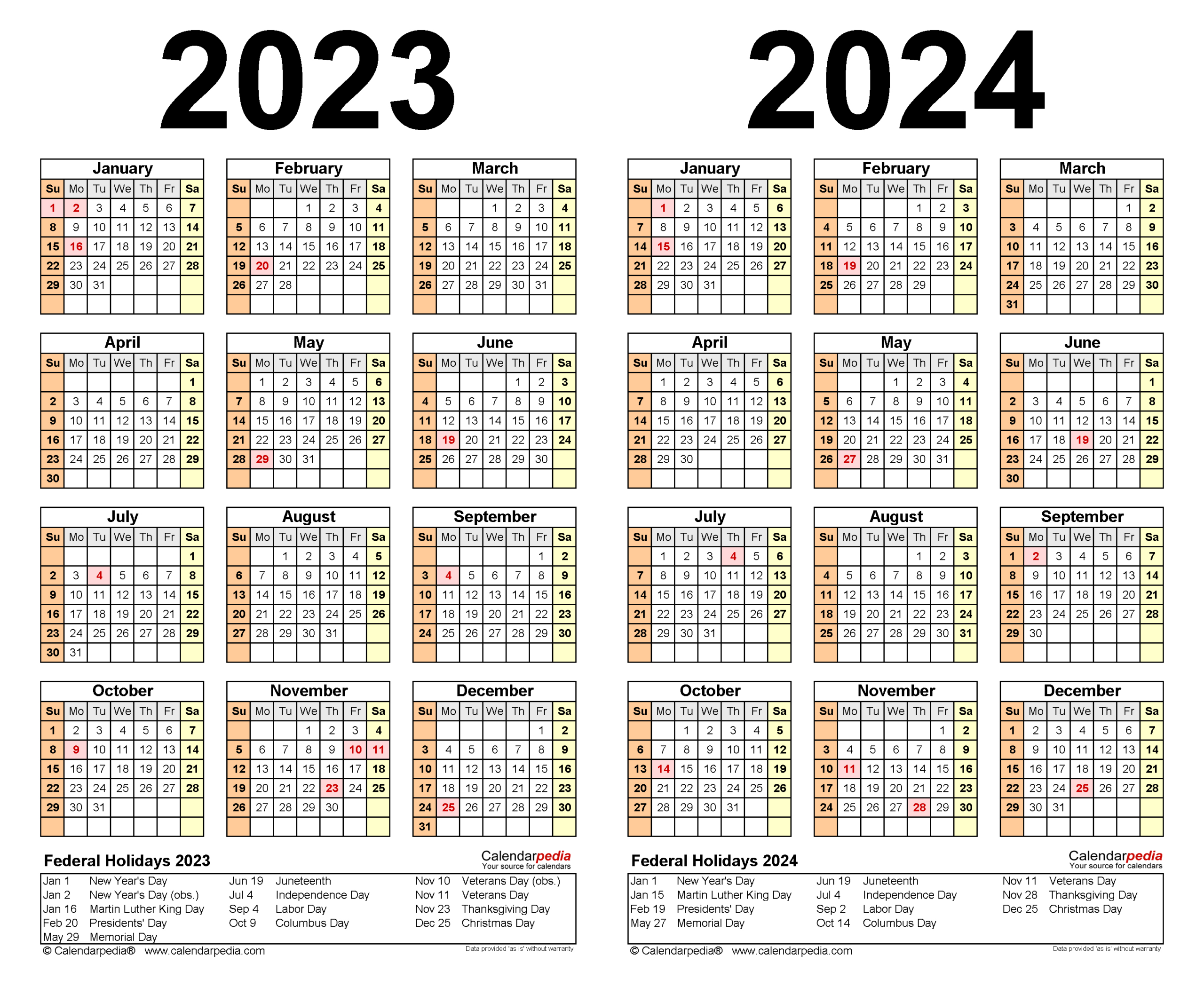 2023-2024 Two Year Calendar - Free Printable Word Templates | 2024 Calendar Printable Word Doc