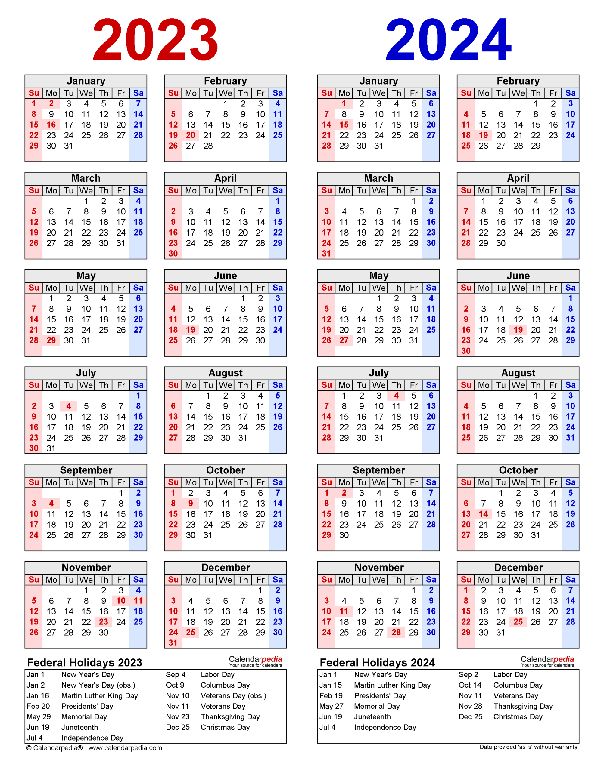 2023-2024 Two Year Calendar - Free Printable Word Templates | Broadcast Calendar 2024 Printable