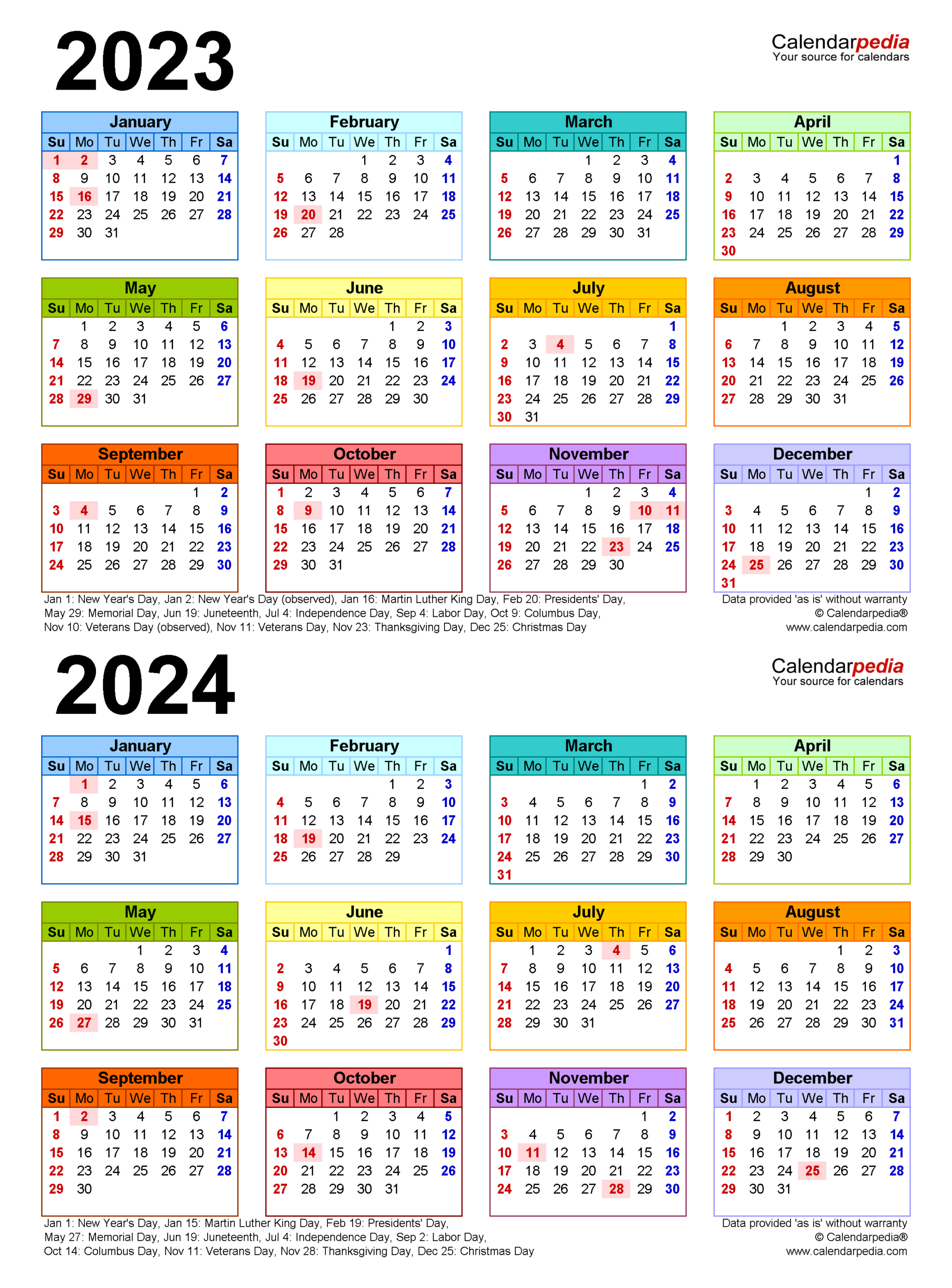 2023-2024 Two Year Calendar - Free Printable Word Templates | Timeshare Calendar 2024 Printable