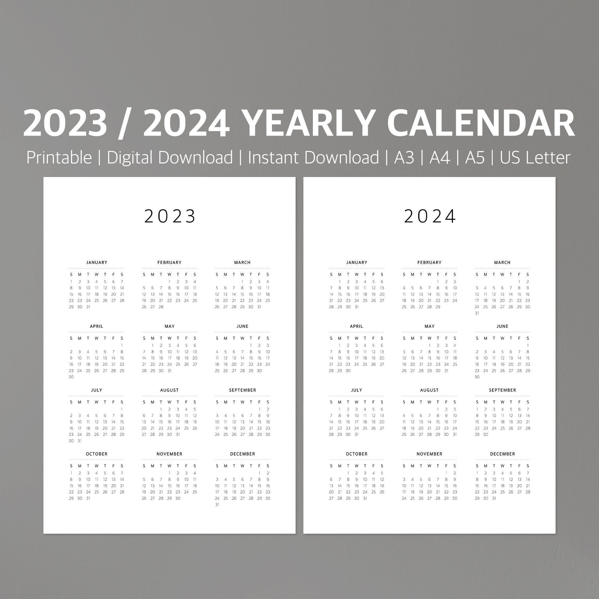 2023-24 Calendar Printable Yearly Calendar Modern Calendar - Etsy | 2023 Calendar 2024 Printable Australia