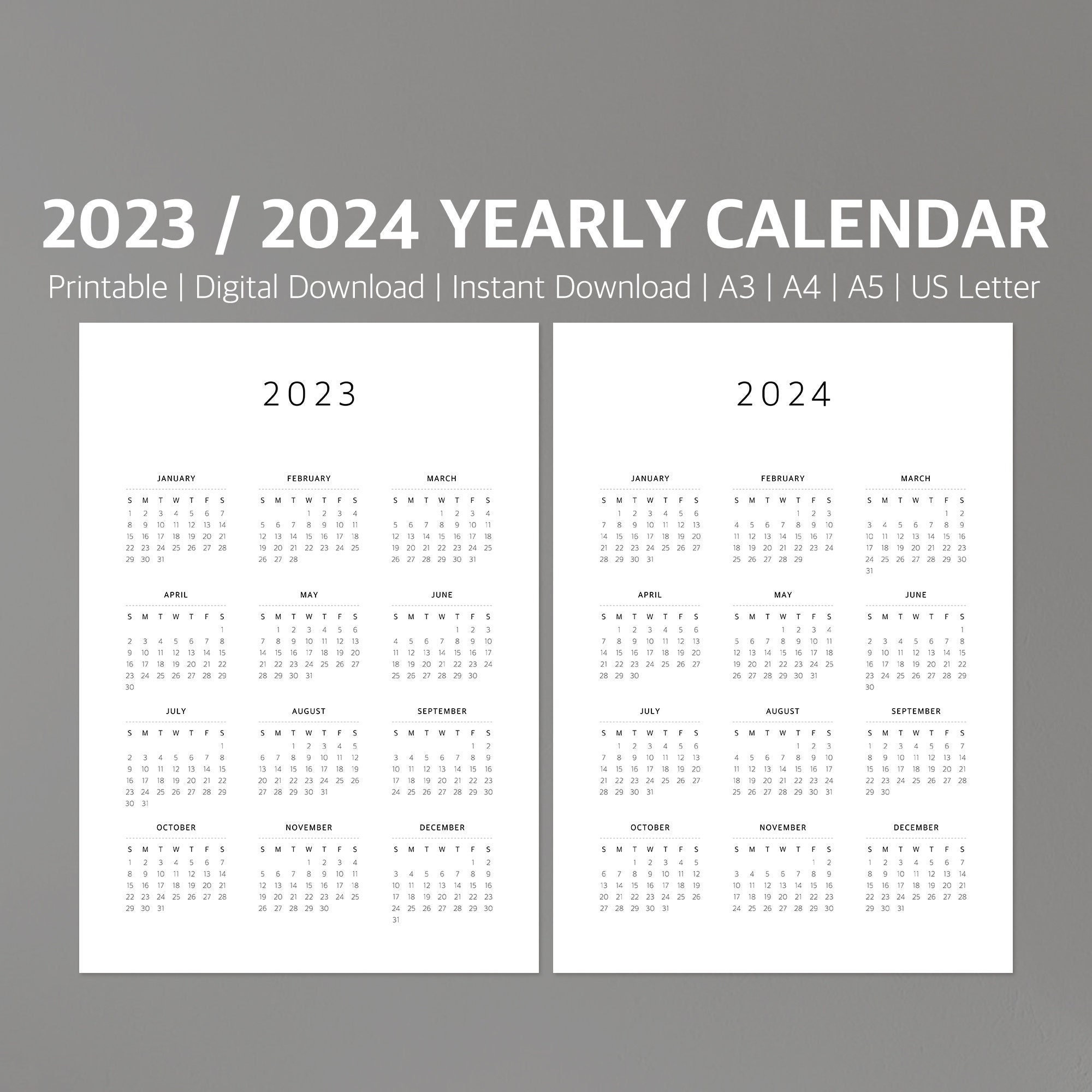 2023-24 Calendar Printable Yearly Calendar Modern Calendar - Etsy | Printable Calendar 2024 Western Australia