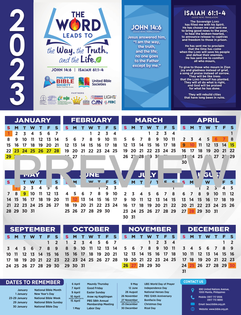 2023 Pbs Calendar-Printable - Philippine Bible Society | 2024 Rdo Calendar Printable