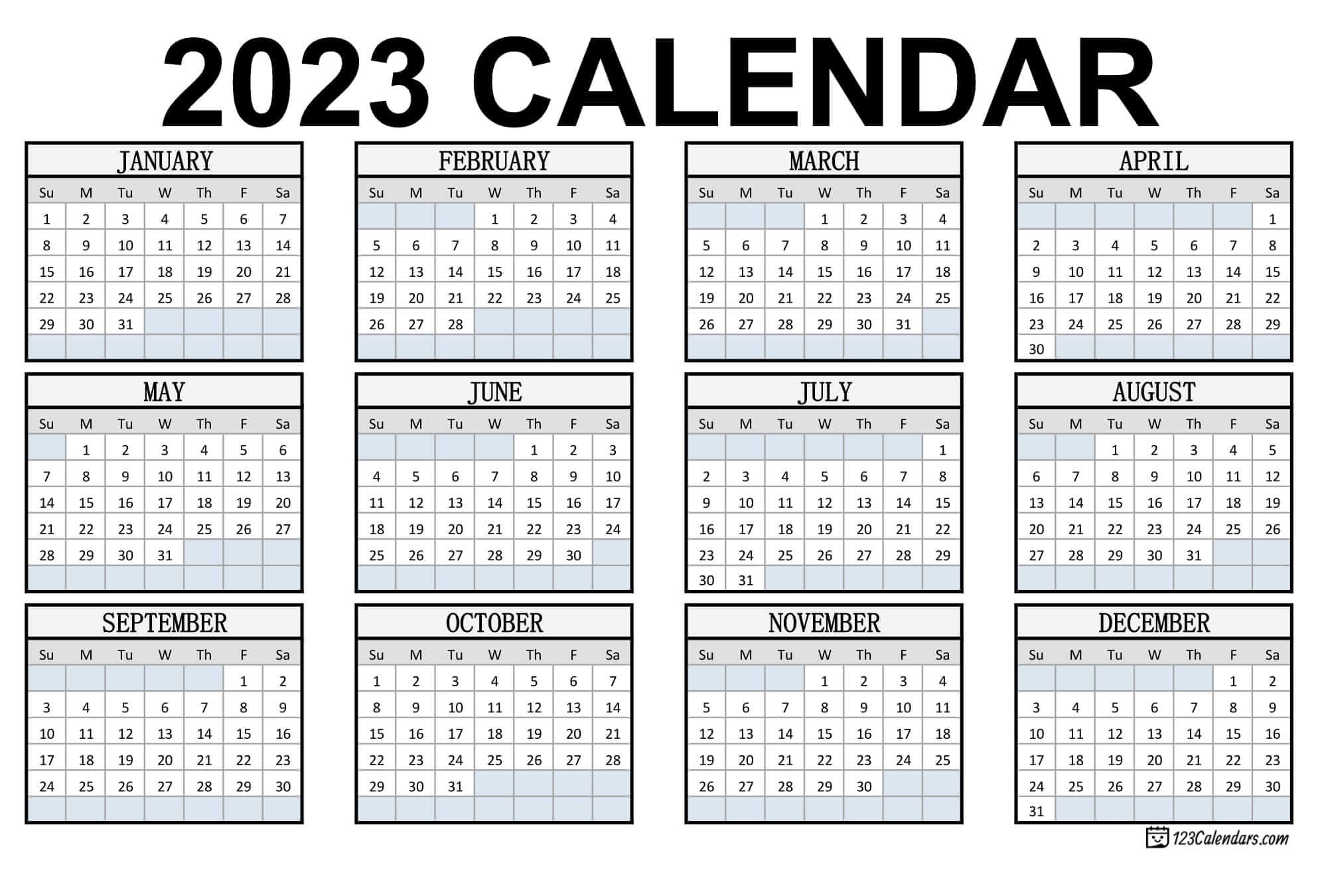 2023 Printable Calendar | 123Calendars | Printable Calendar 2024 South Africa