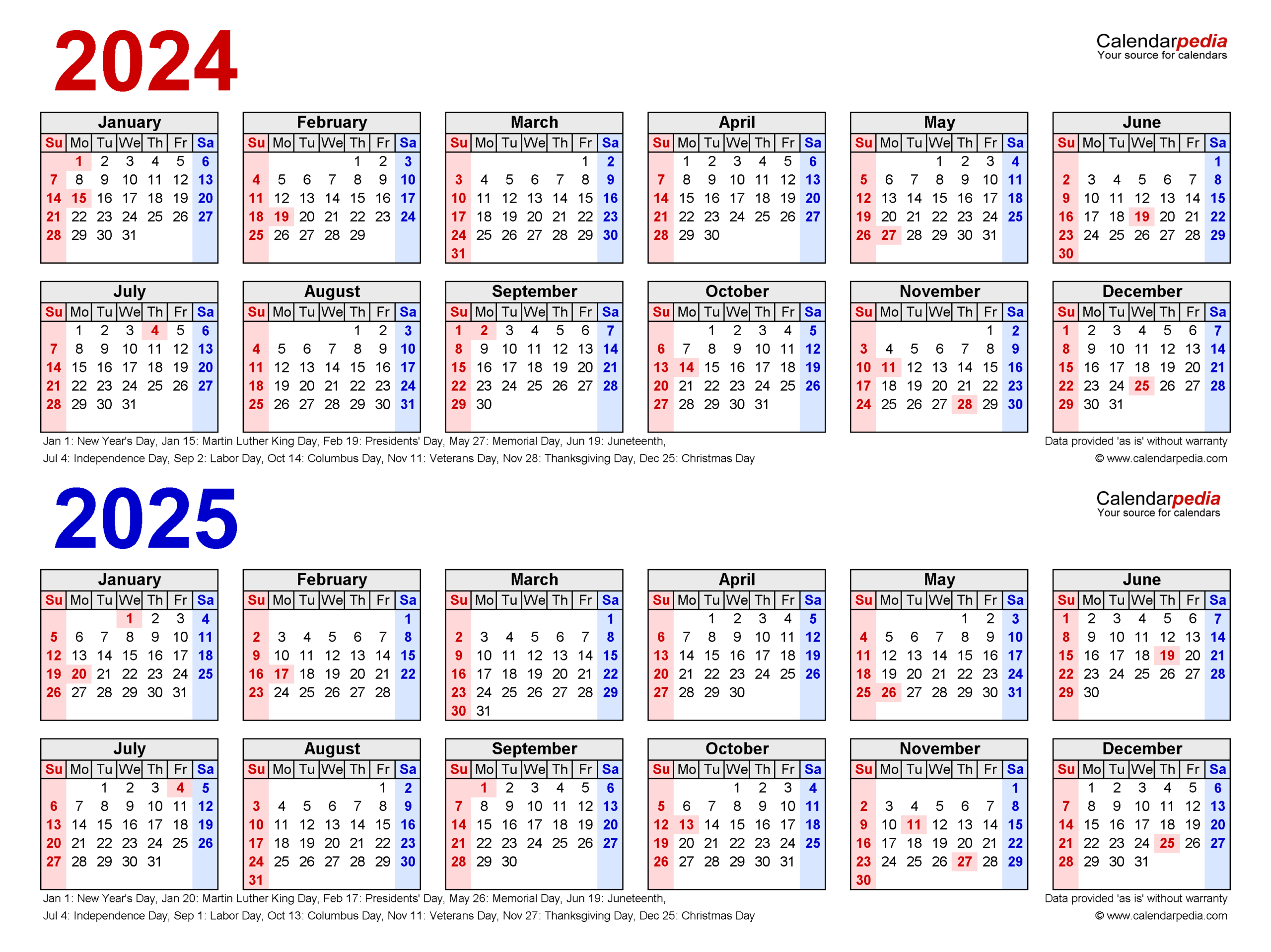 2024-2025 Two Year Calendar - Free Printable Word Templates | Printable Calendar 2024 Calendarpedia