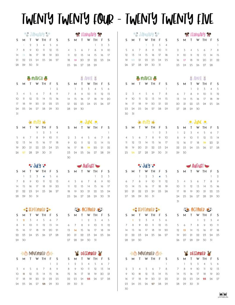 2024-2025 Two Year Calendars - 10 Free Printables | Printabulls | 2024 Calendar 2025 Printable Free Download