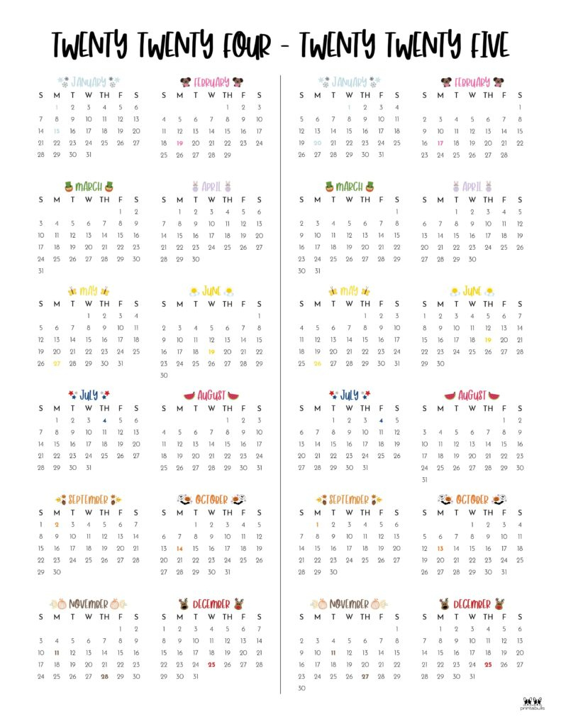 2024-2025 Two Year Calendars - 10 Free Printables | Printabulls | Free Printable Calendar 2024 And 2025