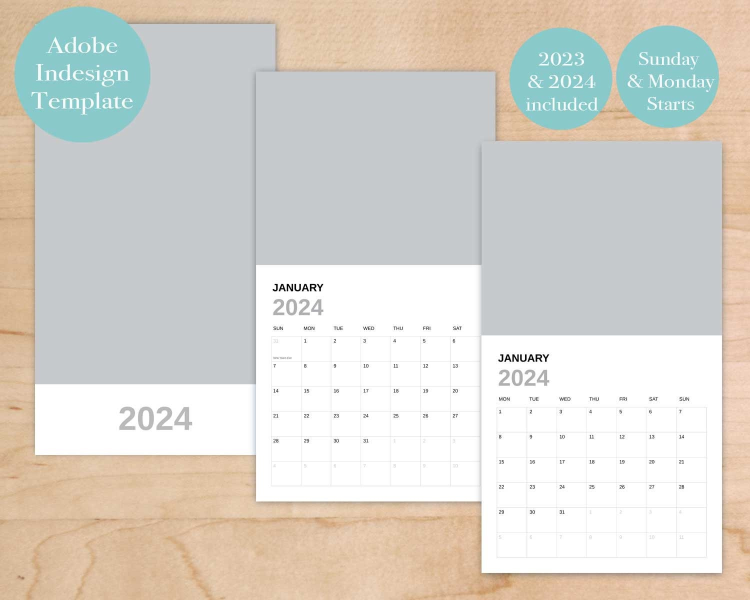 2024 And 2023 Wall Calendar Template Adobe Indesign Editable | Calendar Template Indesign 2024