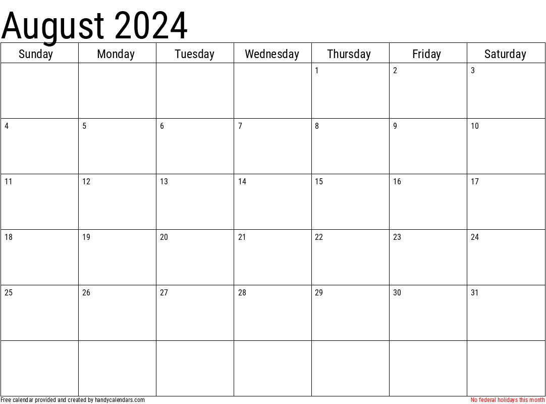 2024 August Calendars - Handy Calendars | Calendar August 2024 Printable