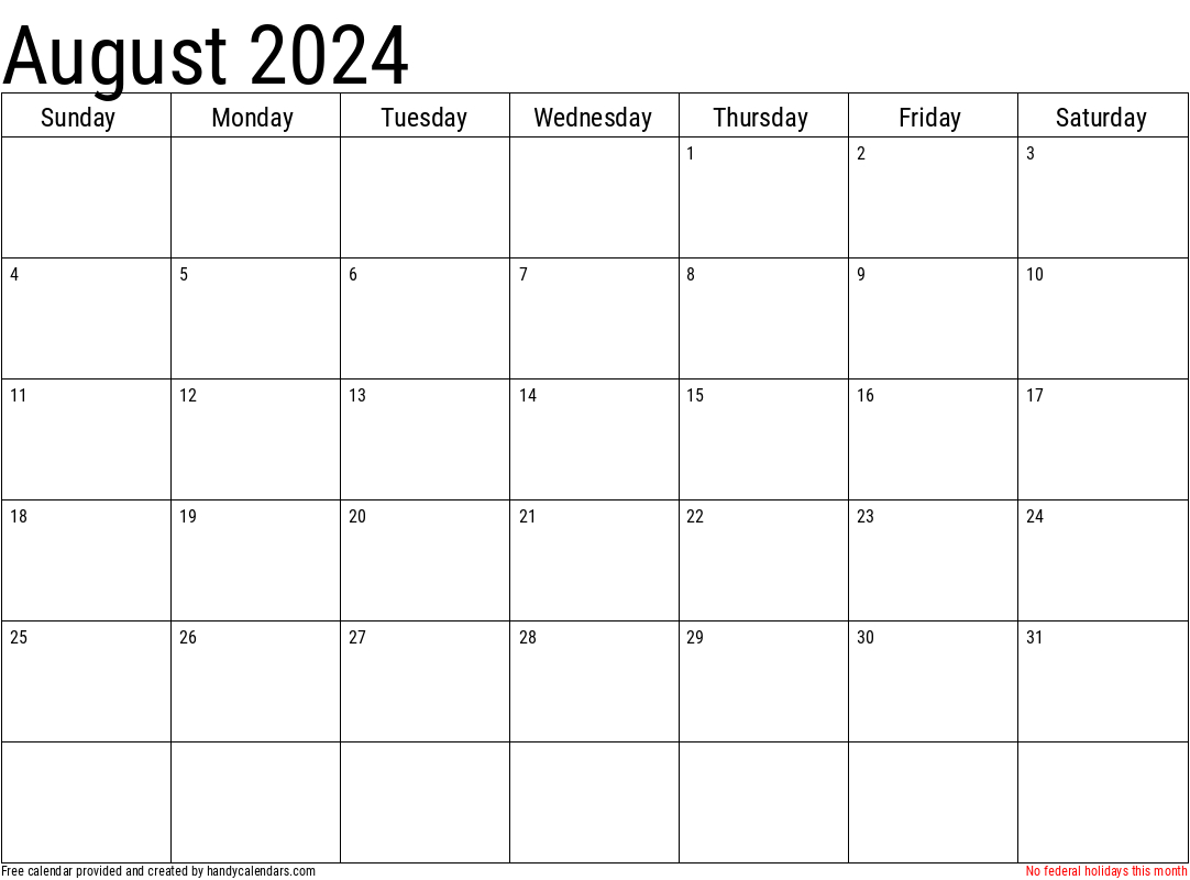 2024 August Calendars - Handy Calendars | Printable Calendar 2024 August