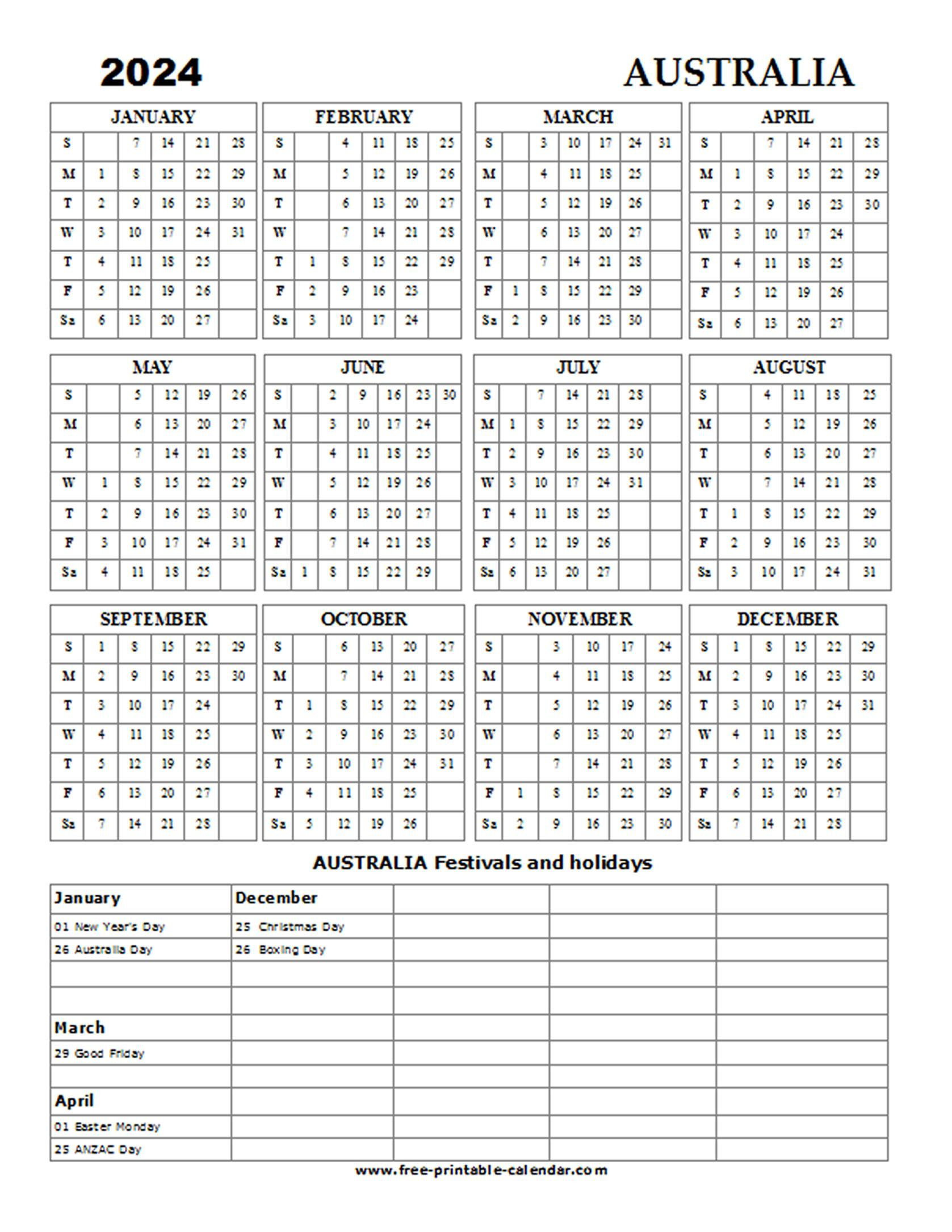 2024 Australia Holiday Calendar - Free-Printable-Calendar | 2024 Calendar Australia