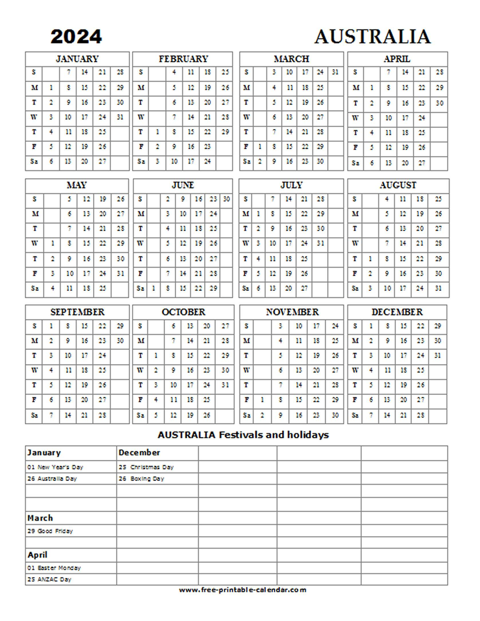 2024 Australia Holiday Calendar - Free-Printable-Calendar | Free Printable Calendar 2024 Australia