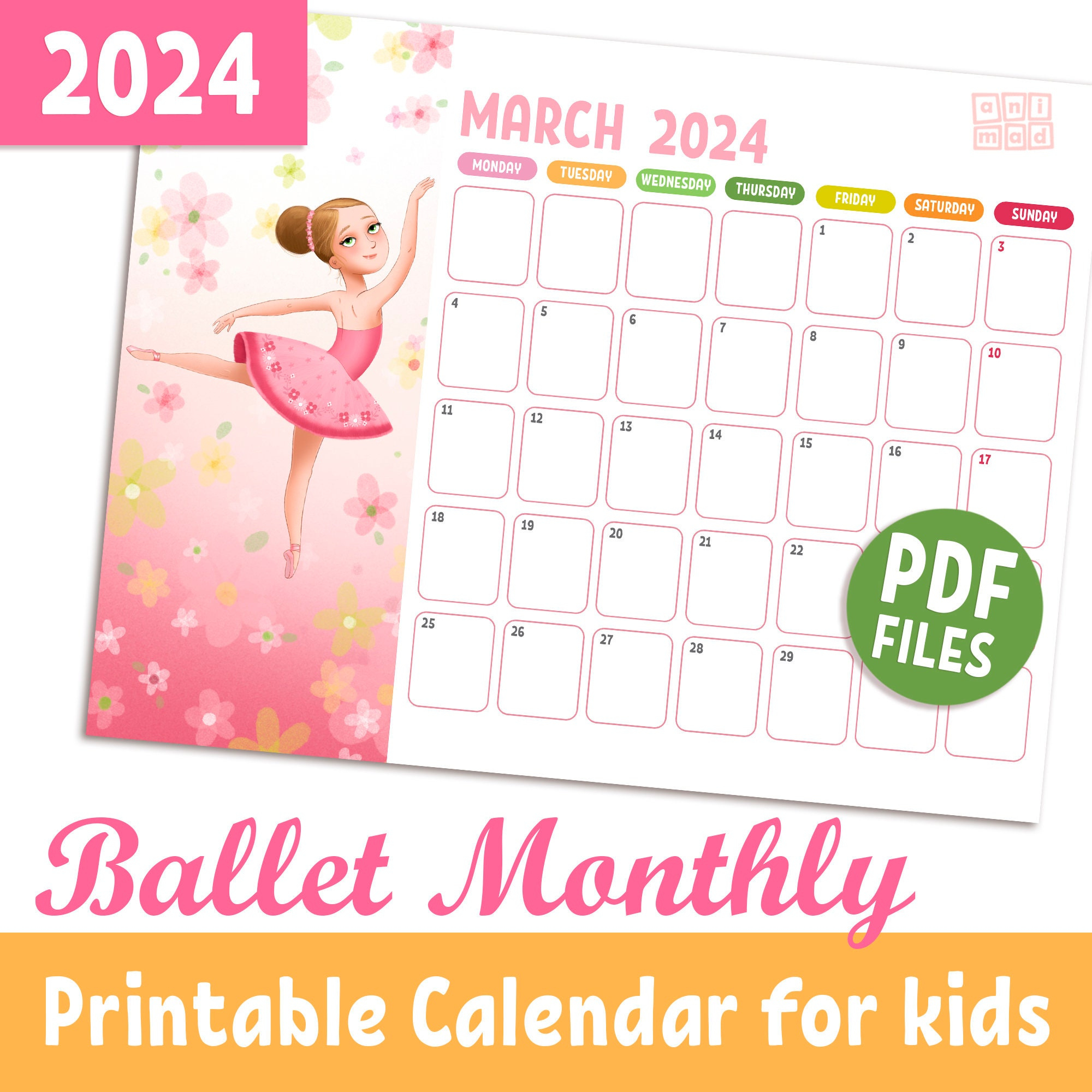 2024 Ballet Poses Printable Calendar For Girls Ballerinas - Etsy | Printable Calendar 4U 2024