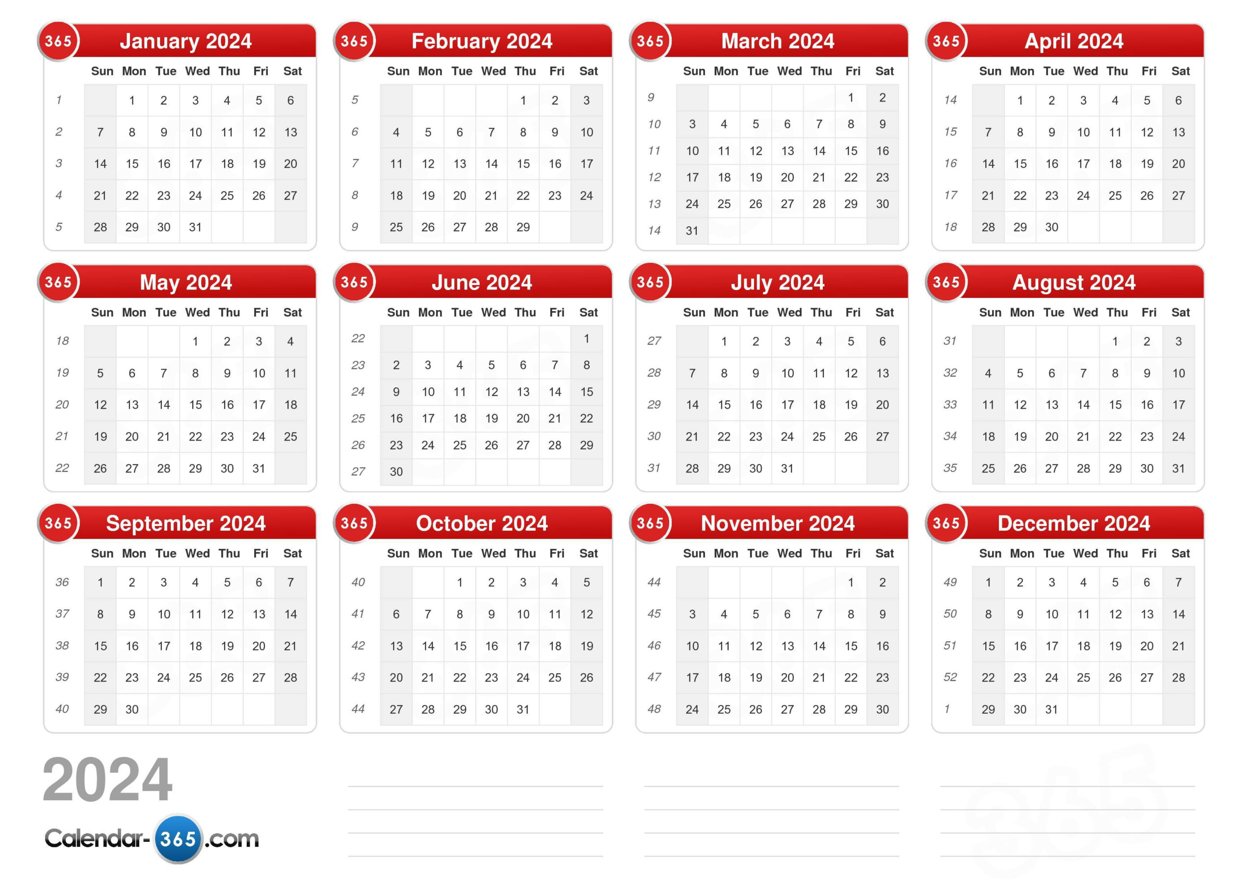 2024 Calendar | 2024 Calendar Printable 365