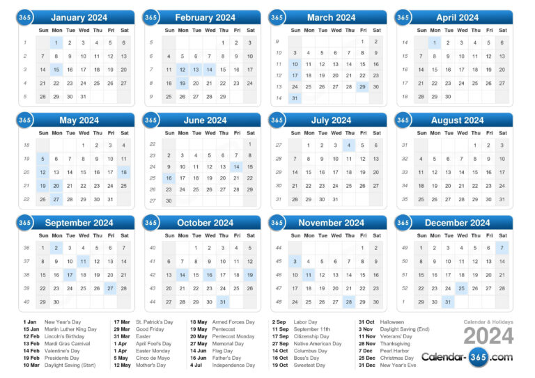 2024 Calendar | 2024 Calendar Printable 365