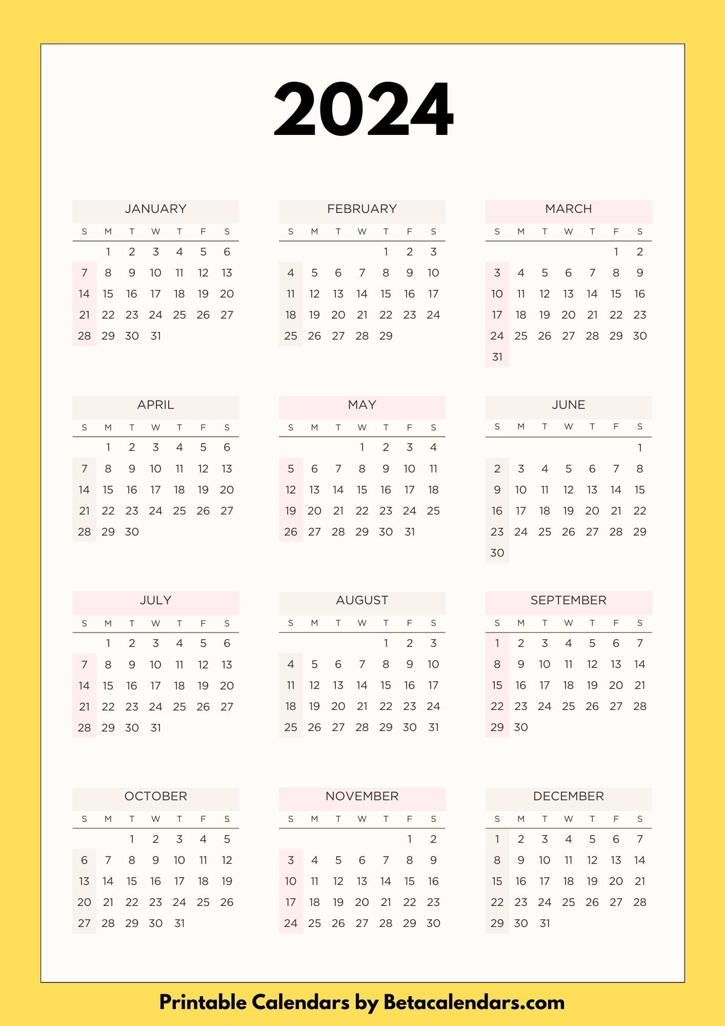 2024 Calendar - Beta Calendars | 2024 Yearly Calendar Calendar Labs