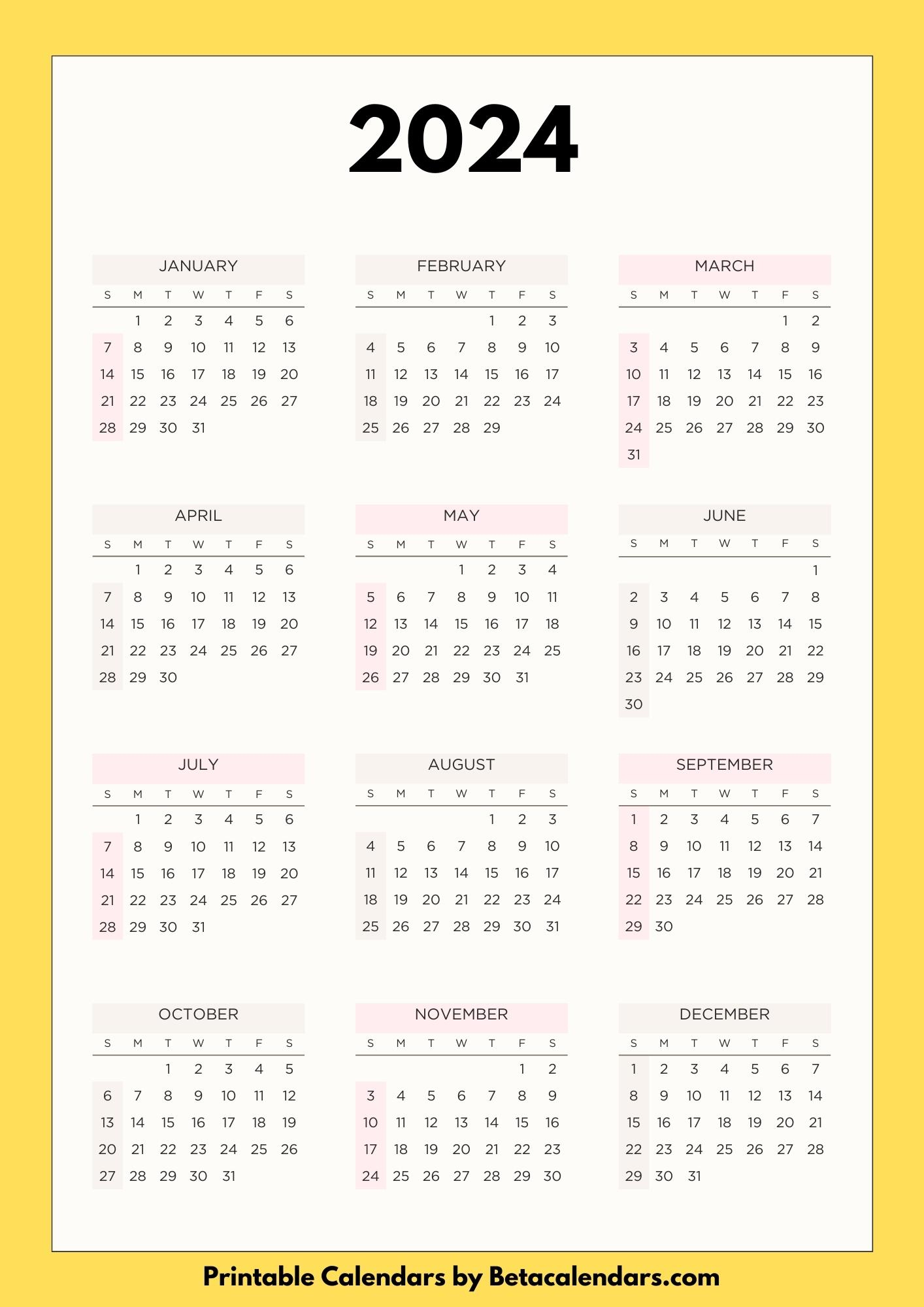 2024 Calendar - Beta Calendars | Printable Calendar 2024 Time and Date