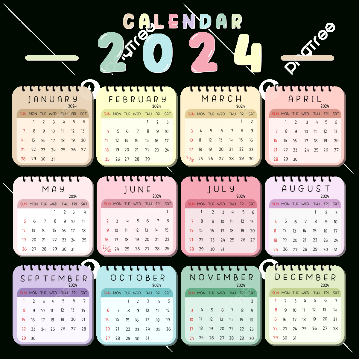 2024 Calendar, Calendar 2024, Calendar Year 2024, Monthly Calendar | 2024 Calendar Year