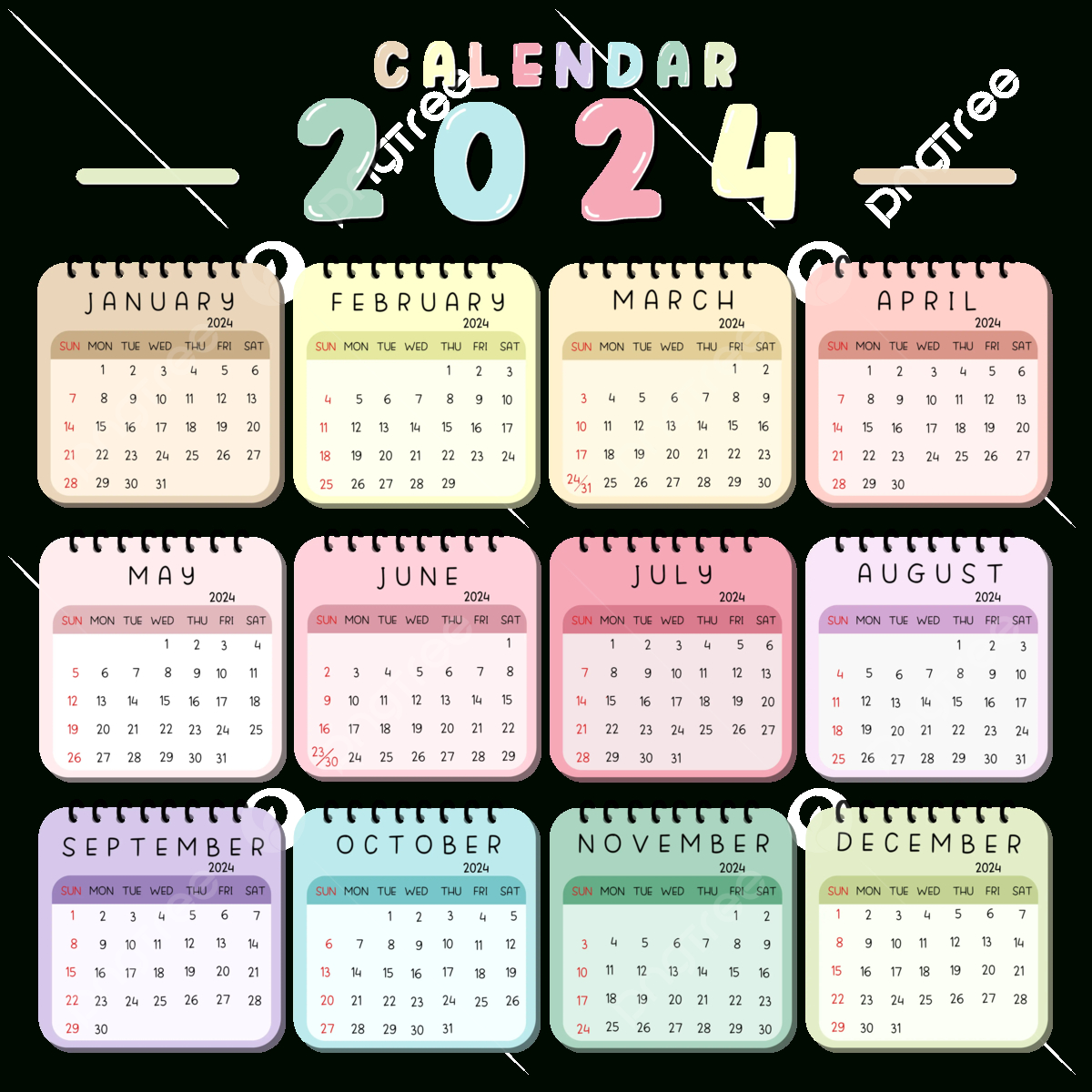 2024 Calendar, Calendar 2024, Calendar Year 2024, Monthly Calendar | 2024 Calendar