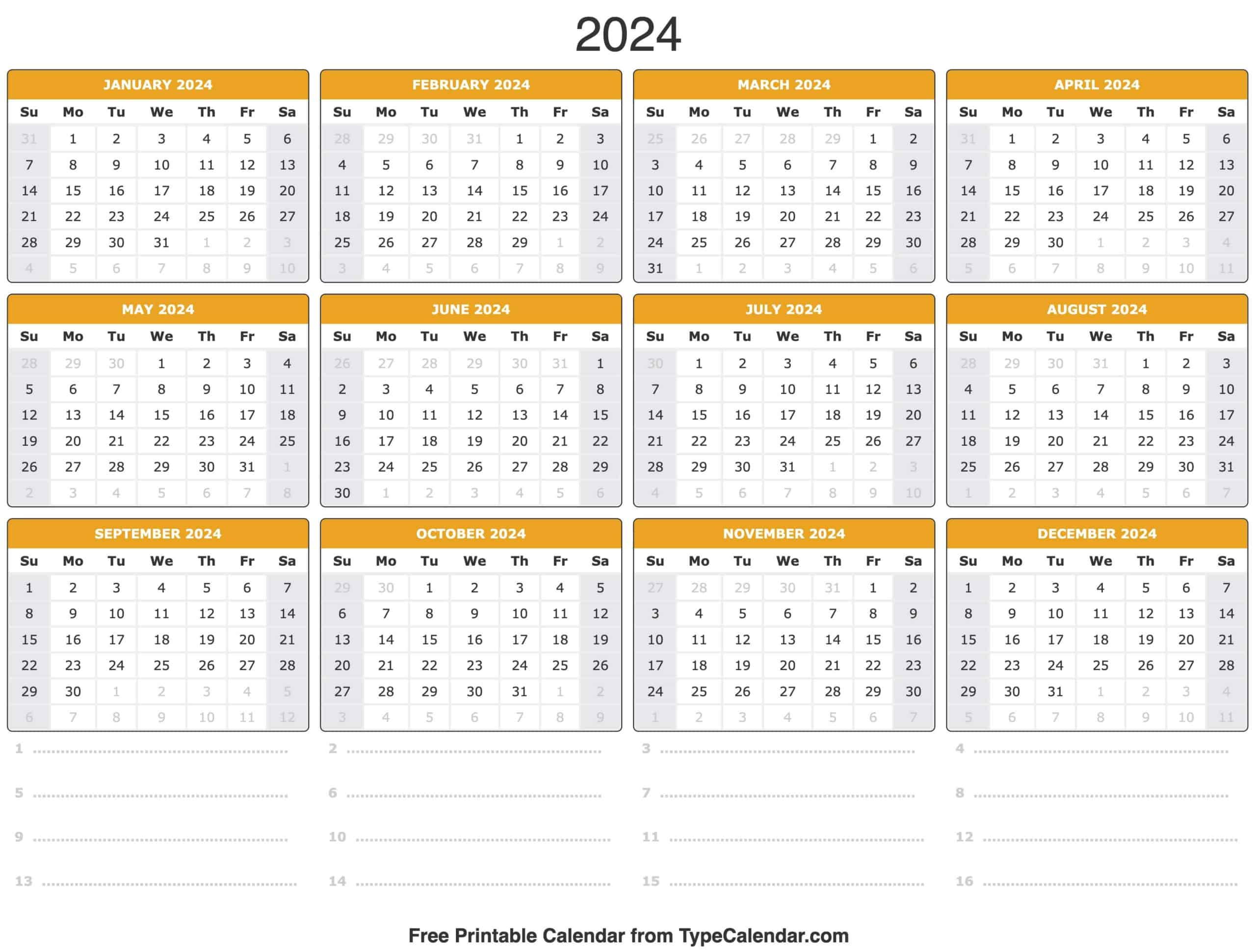 2024 Calendar: Free Printable Calendar With Holidays | 2024 Calendar With Week Numbers Excel Printable