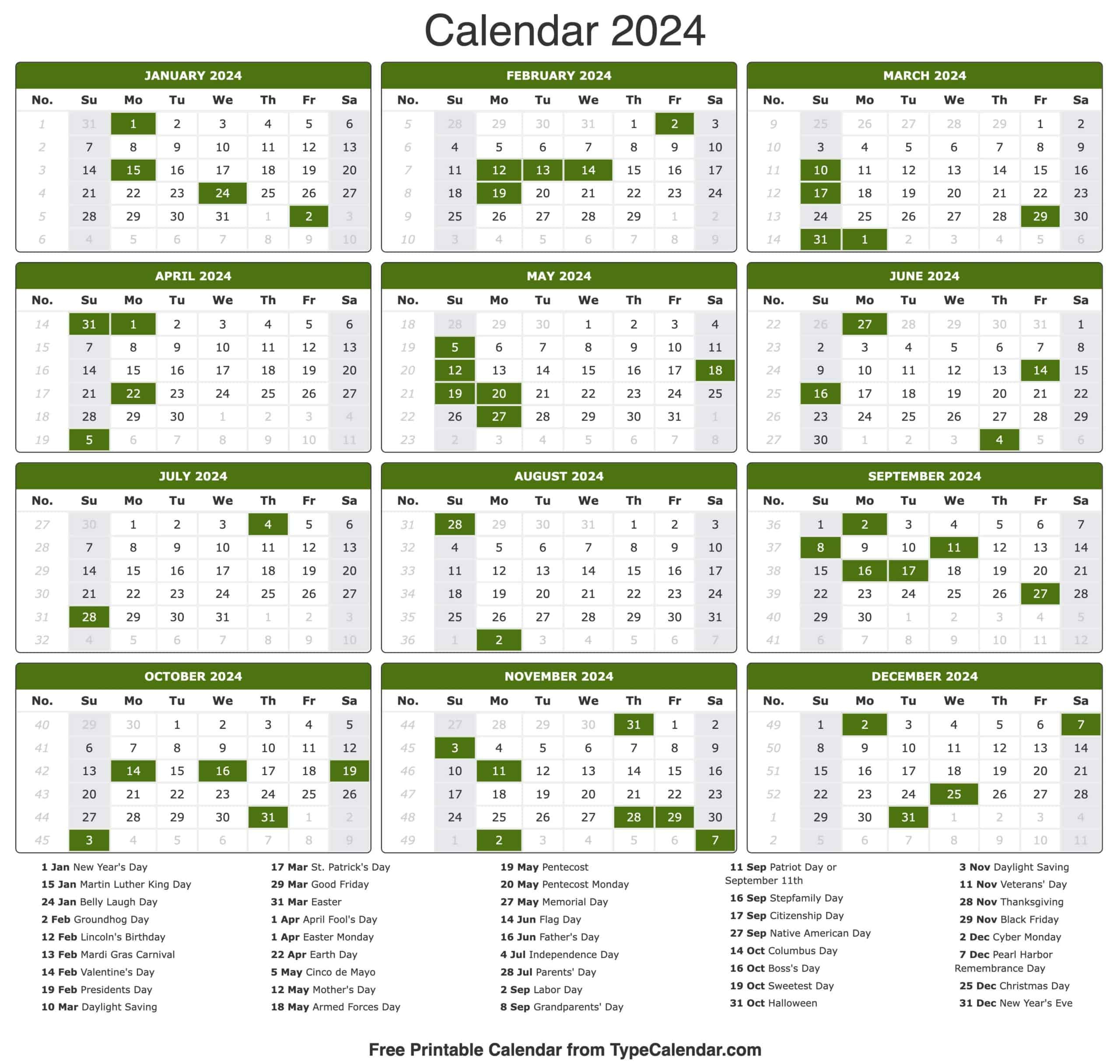 2024 Calendar: Free Printable Calendar With Holidays | School Calendar 2024 Qld Printable