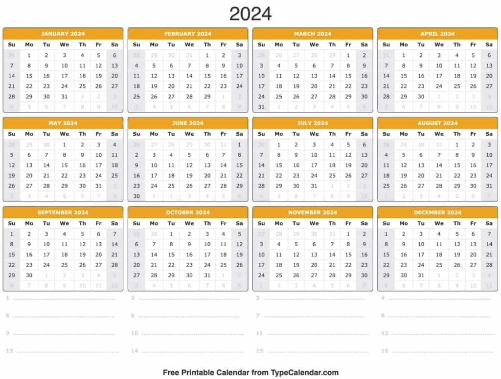 Vertex Yearly Calendar 2024 Printable Calendar 2024