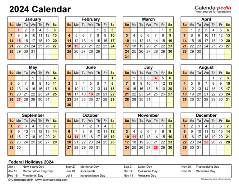 2024 Calendar - Free Printable Excel Templates - Calendarpedia | 2024 Calendar Printable Free Excel