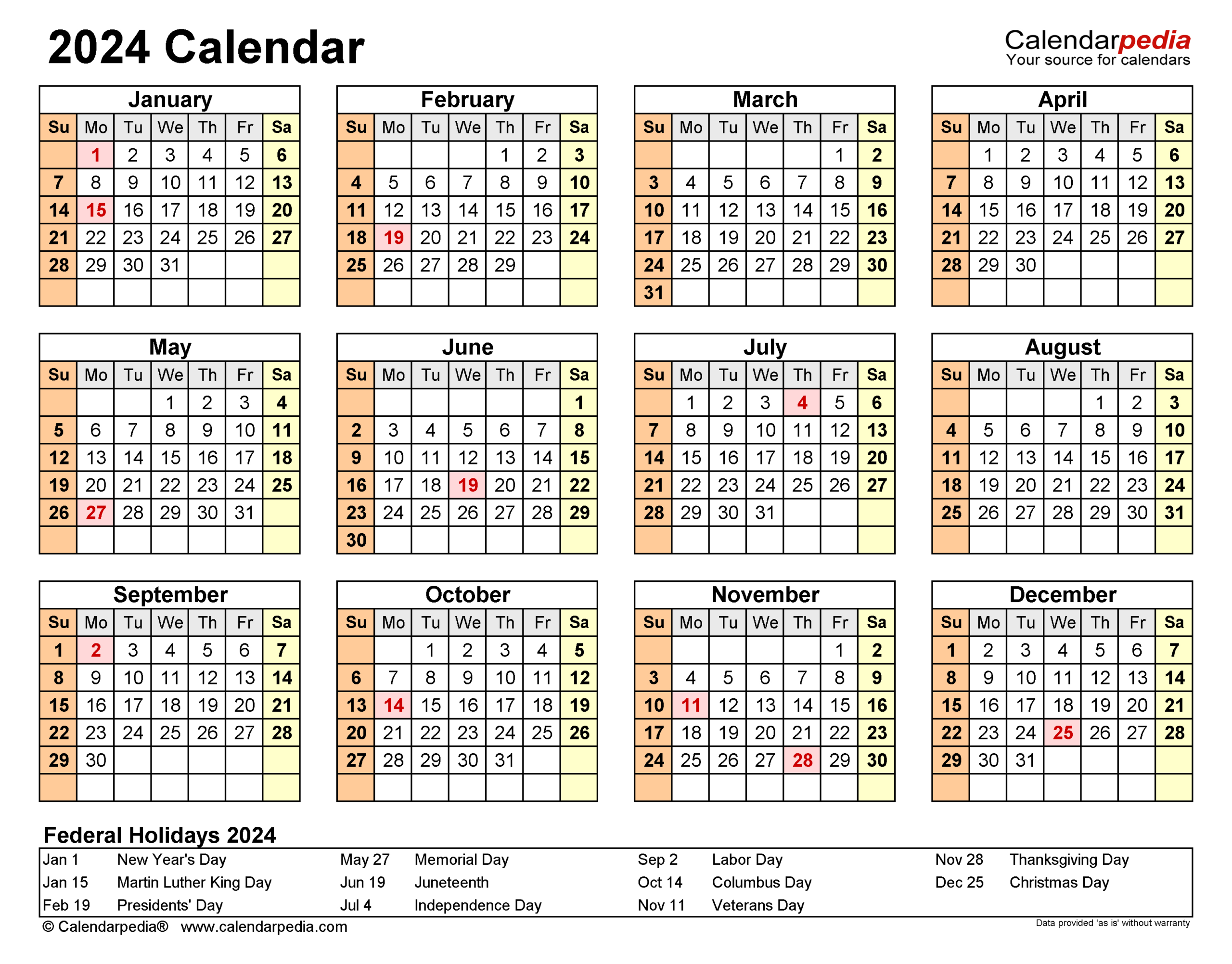 2024 Calendar - Free Printable Excel Templates - Calendarpedia | 2024 Yearly Calendar Excel
