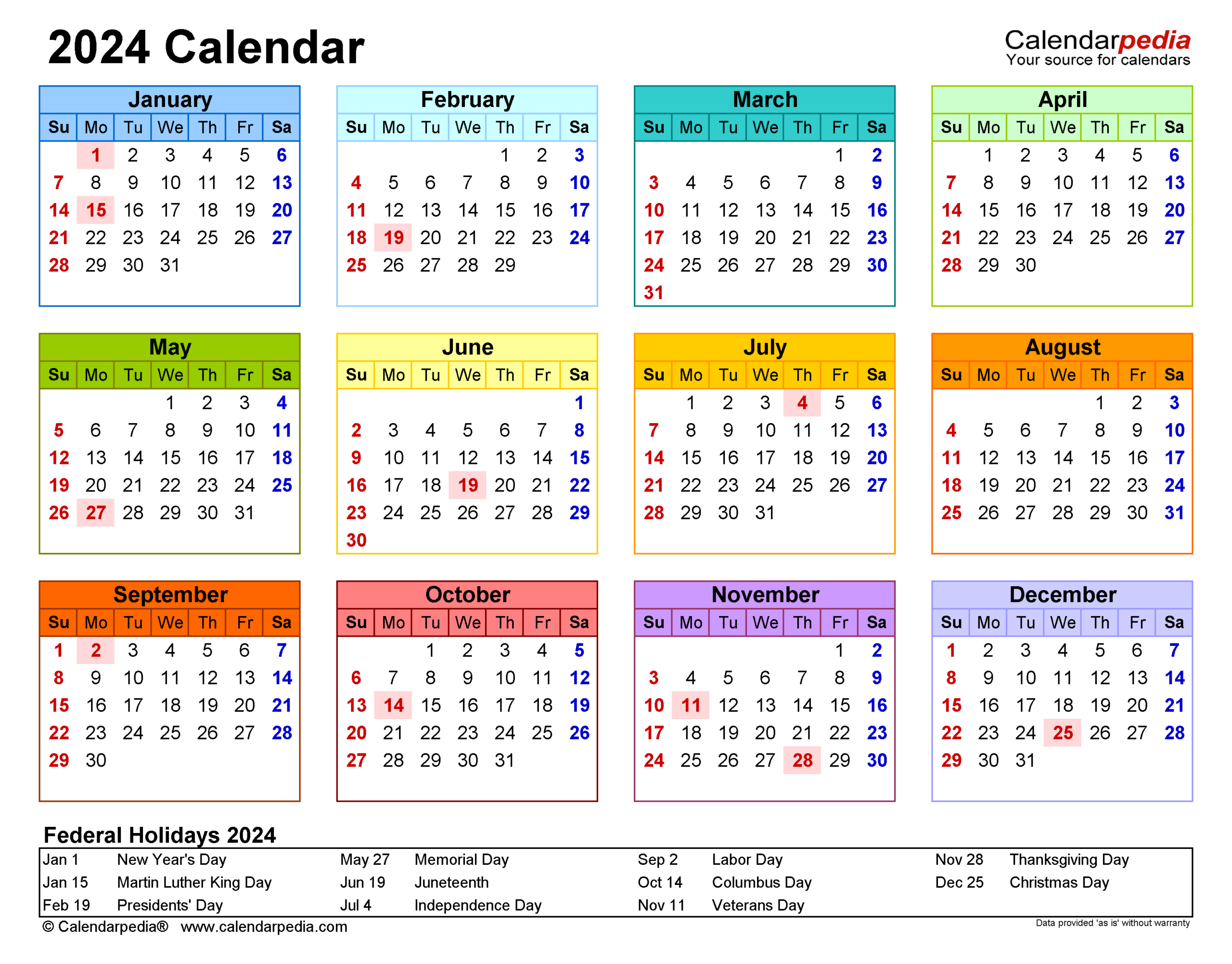 2024 Calendar - Free Printable Excel Templates - Calendarpedia | 2024 Yearly Calendar Landscape