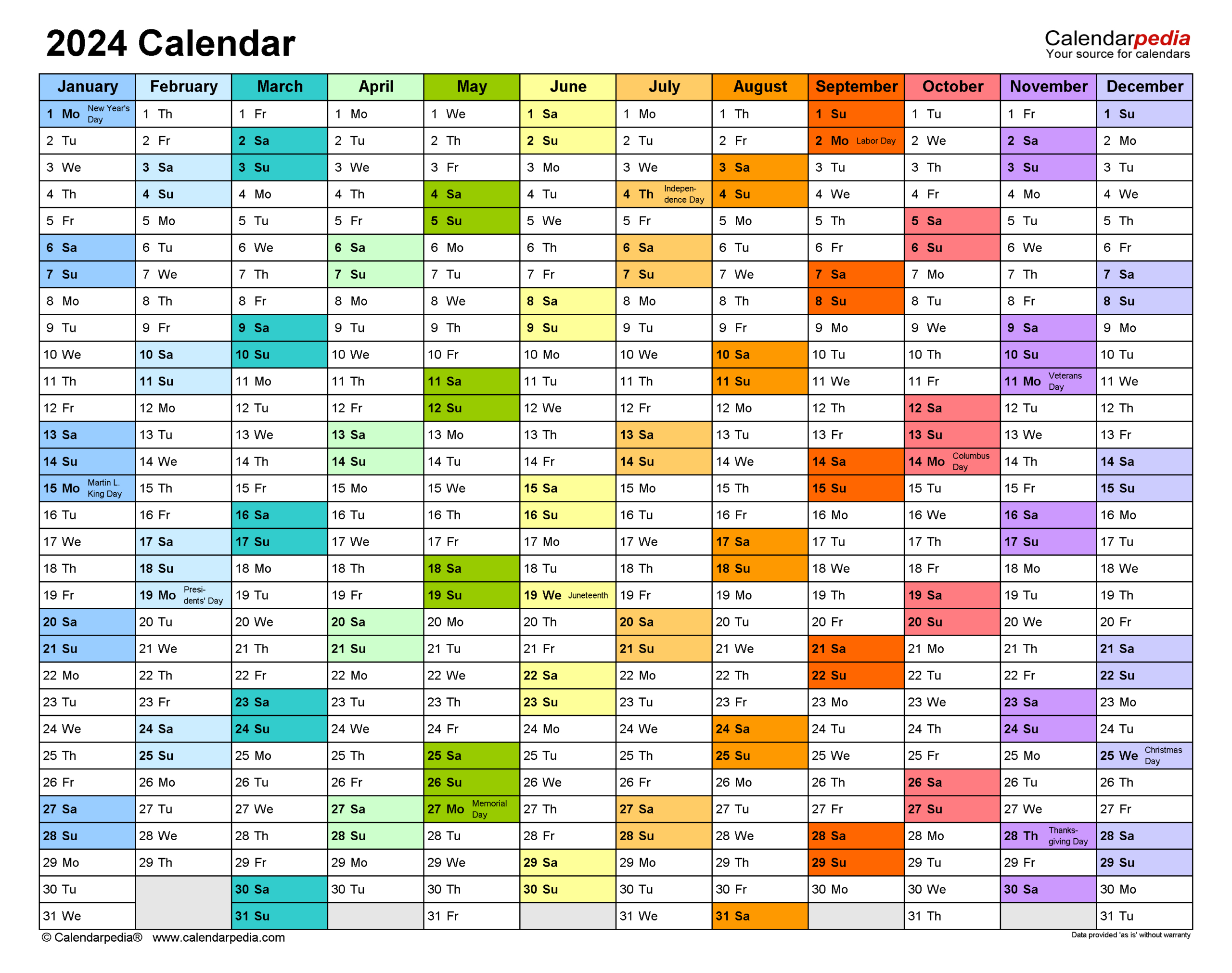 2024 Calendar - Free Printable Excel Templates - Calendarpedia | 2024 Yearly Calendar Printable One Page Excel