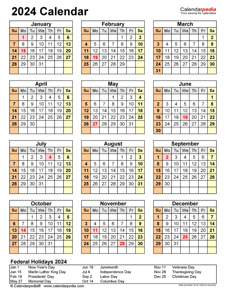 2024 Calendar - Free Printable Excel Templates - Calendarpedia | 2024 Yearly Calendar Printable One Page Excel