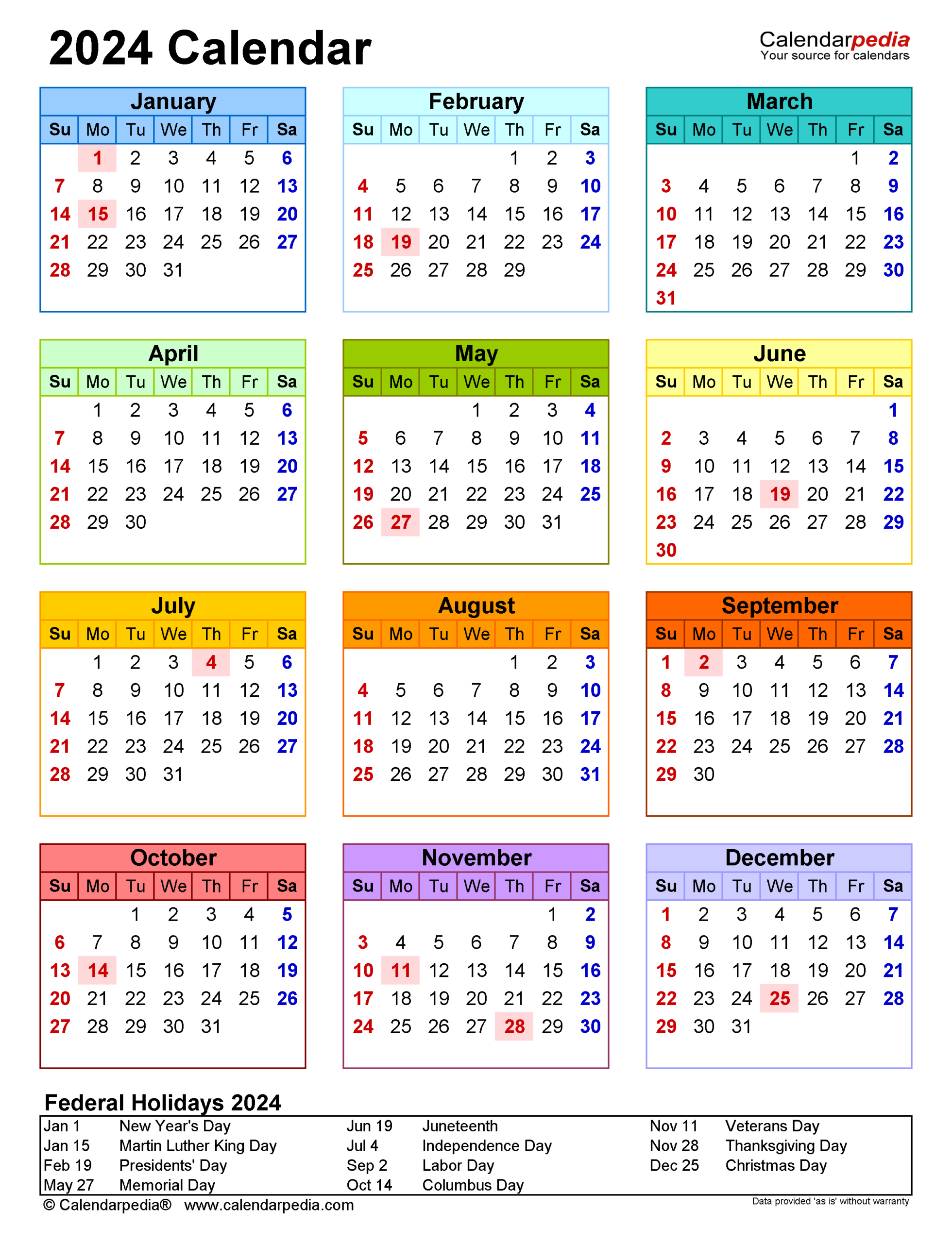 2024 Calendar - Free Printable Pdf Templates - Calendarpedia | Printable Calendar 2024 Calendarpedia