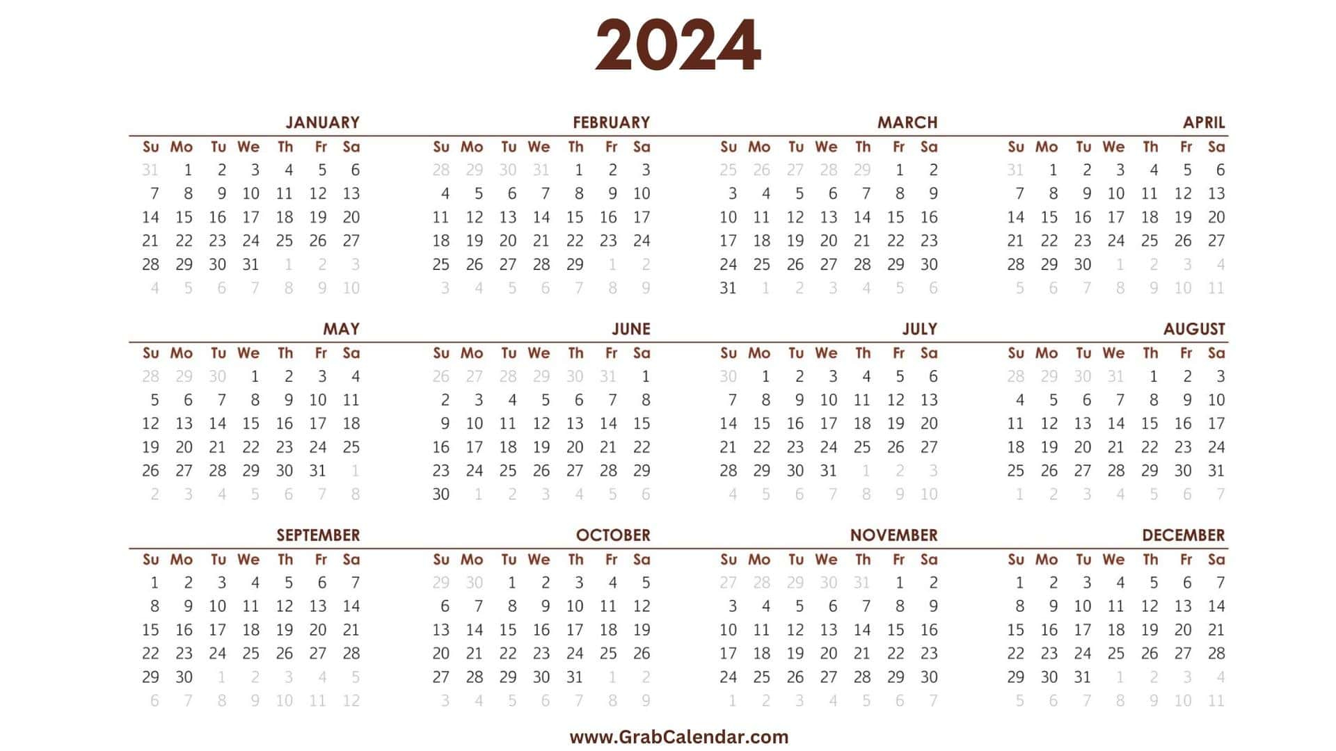 2024 Calendar - Grab Calendar | Printable Calendar 2024 Win