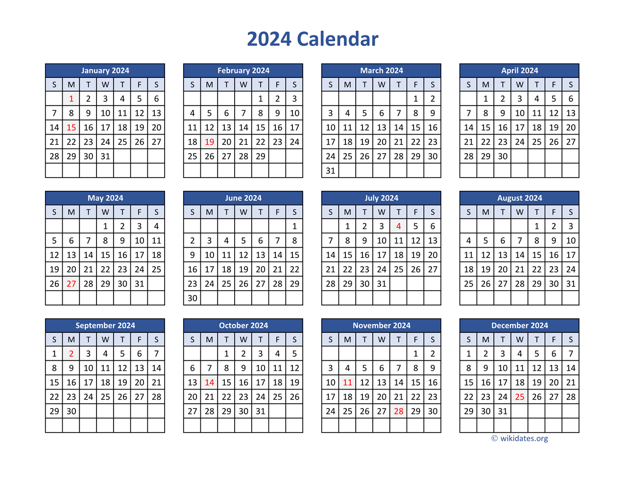 2024 Calendar In Pdf | Wikidates | 2024 Calendar Printable Wiki Calendar