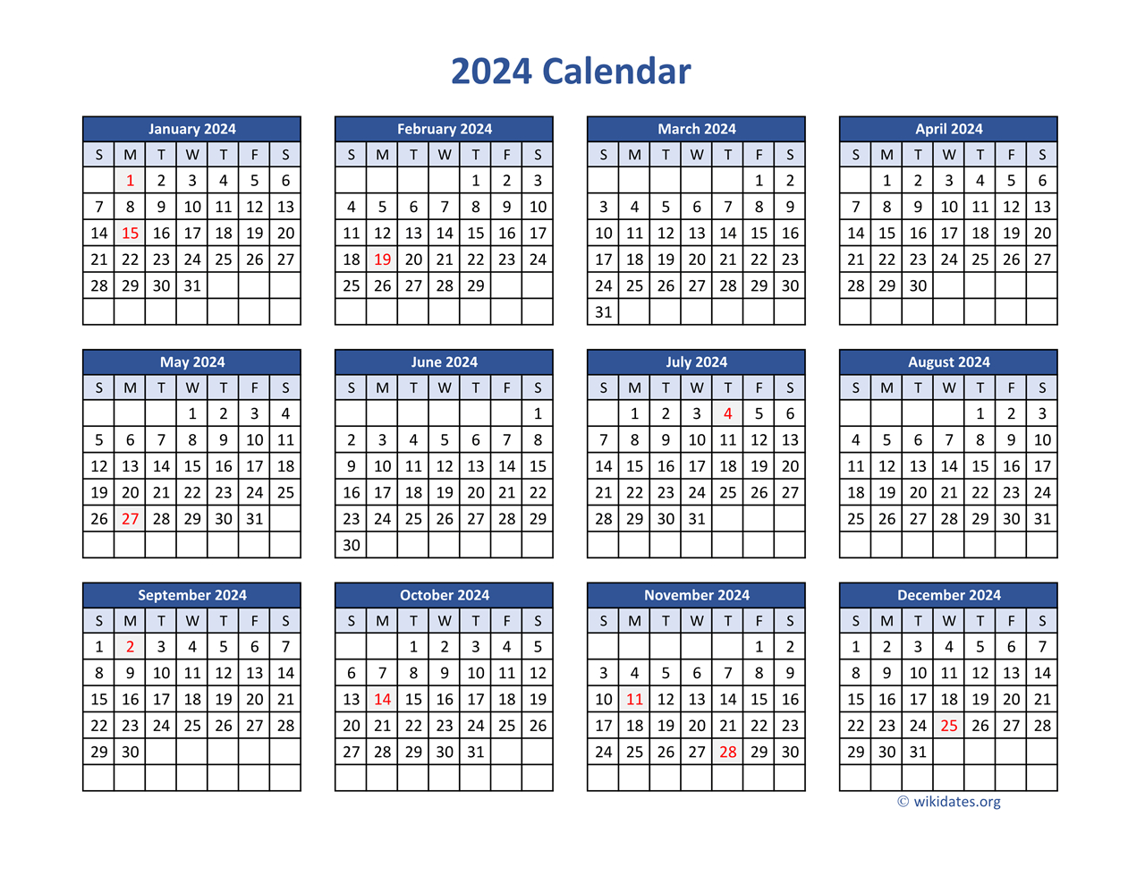 2024 Calendar In Pdf | Wikidates | Printable Calendar 2024 Wiki