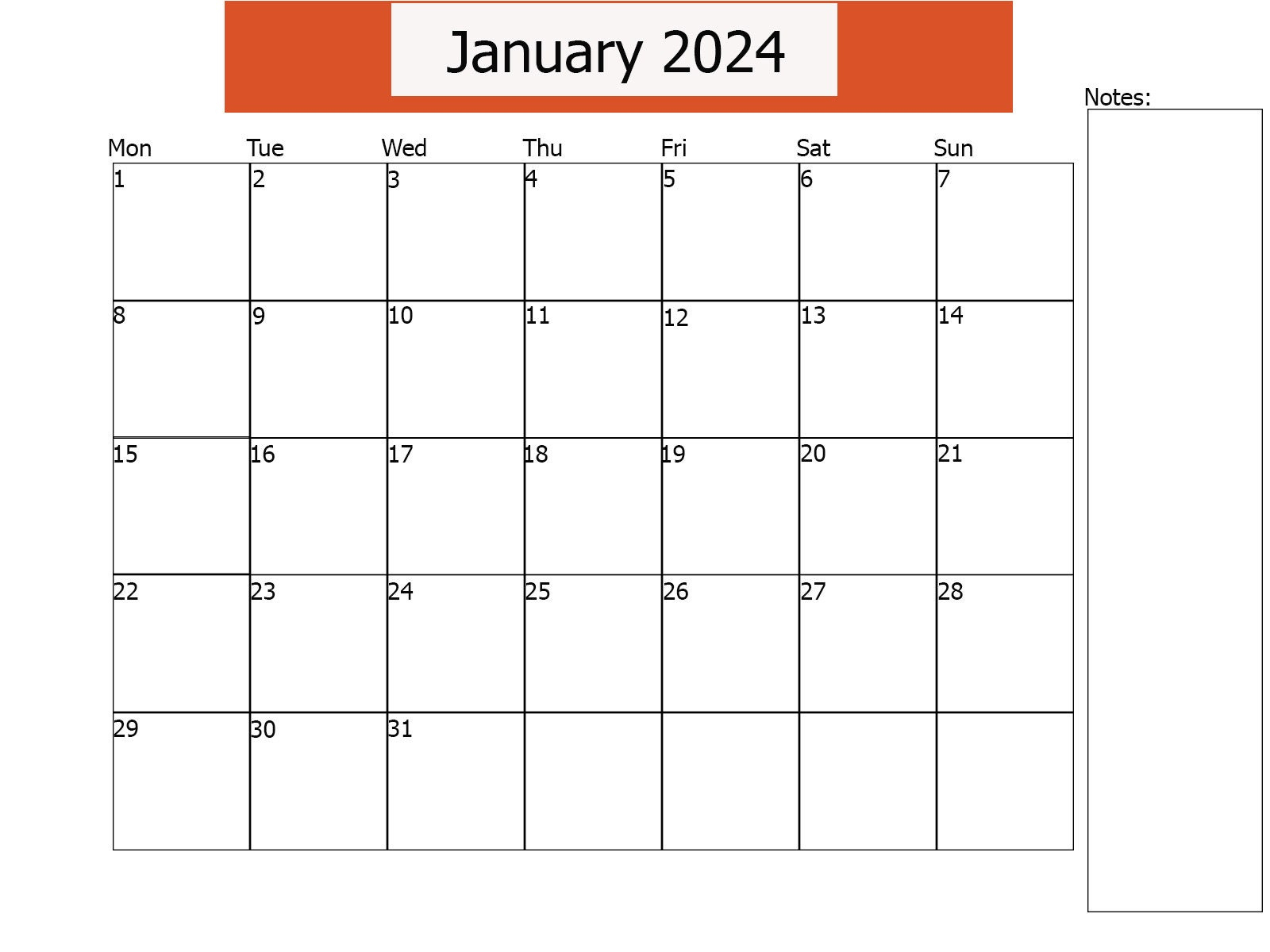 2024 Calendar January 2024 Printable Calendar Horizontal - Etsy | 2024 Calendar HK Printable